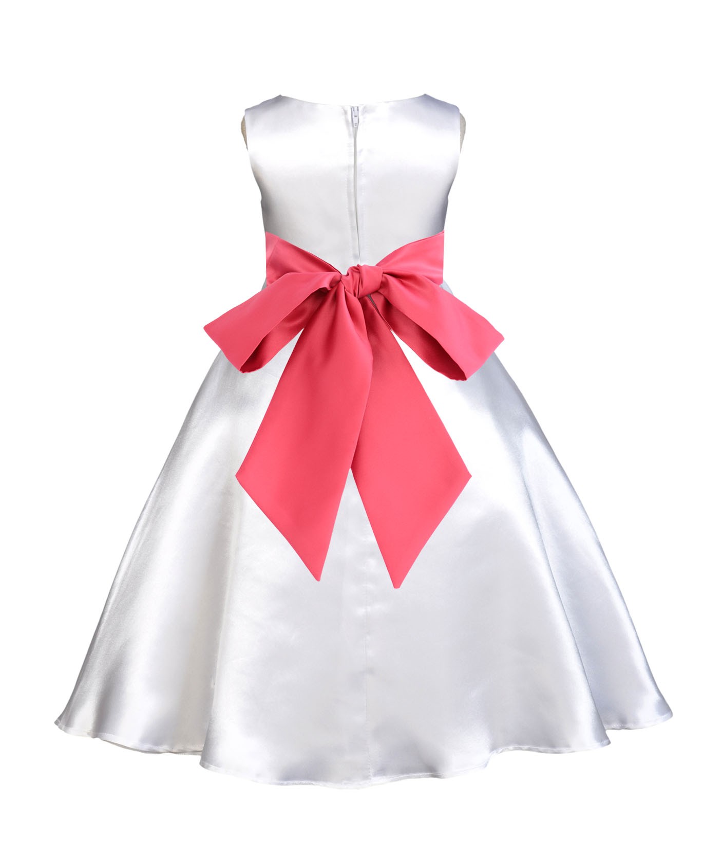 White/Watermelon A-Line Satin Flower Girl Dress Wedding Bridal 821S