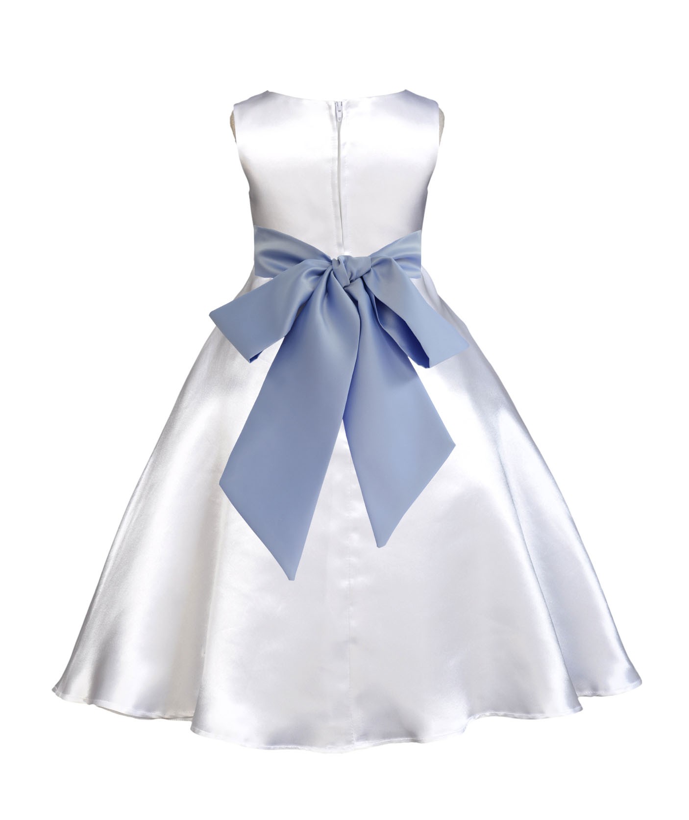 White/Bluebird A-Line Satin Flower Girl Dress Wedding Bridal 821S