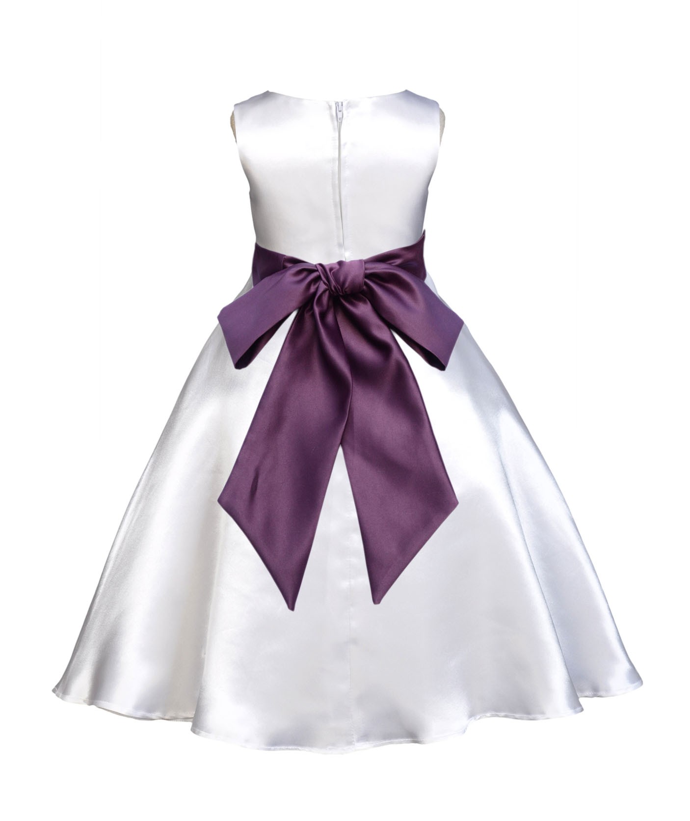 White/Plum A-Line Satin Flower Girl Dress Wedding Bridal 821S