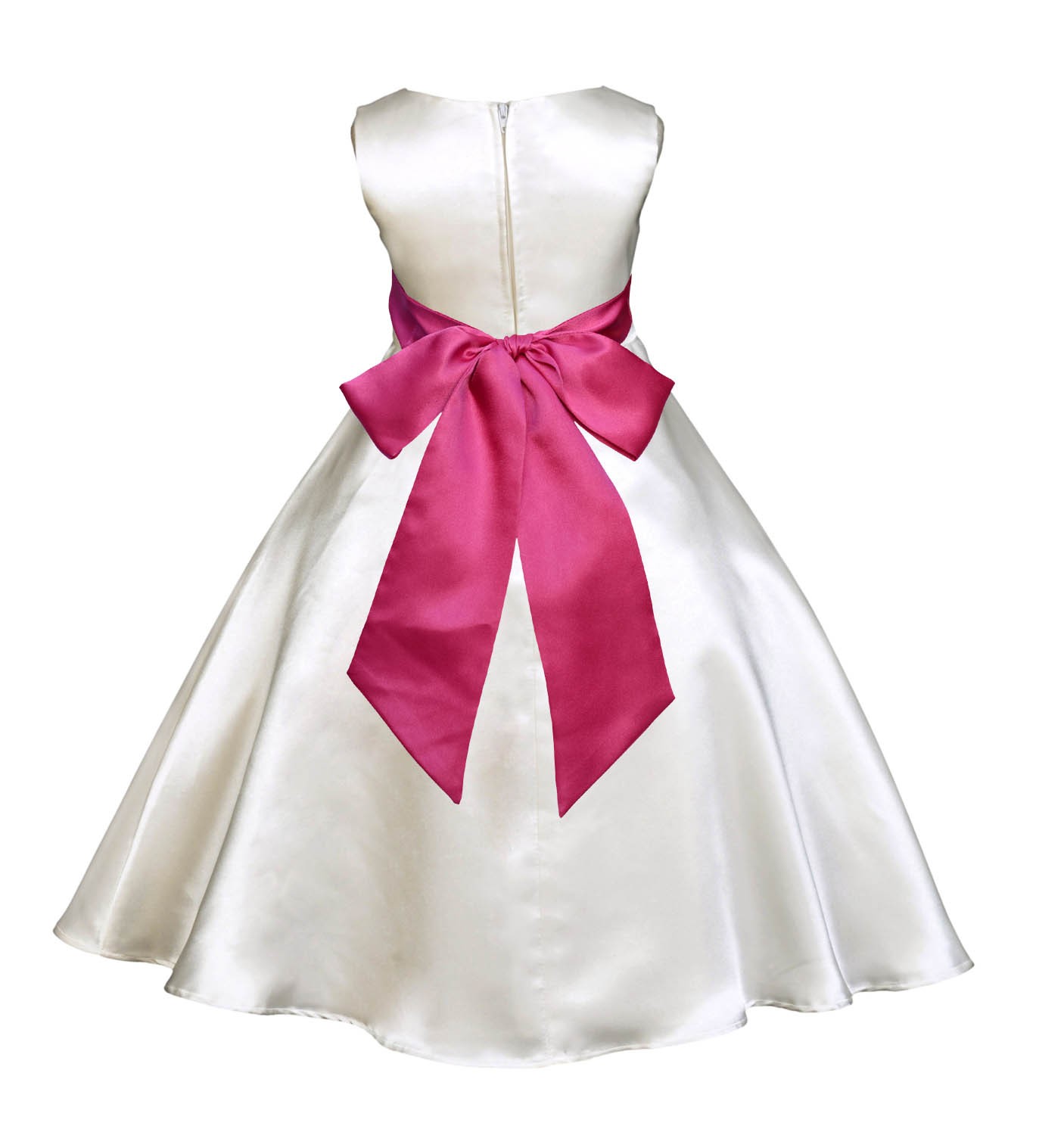 Ivory/Fuchsia A-Line Satin Flower Girl Dress Pageant Reception 821S