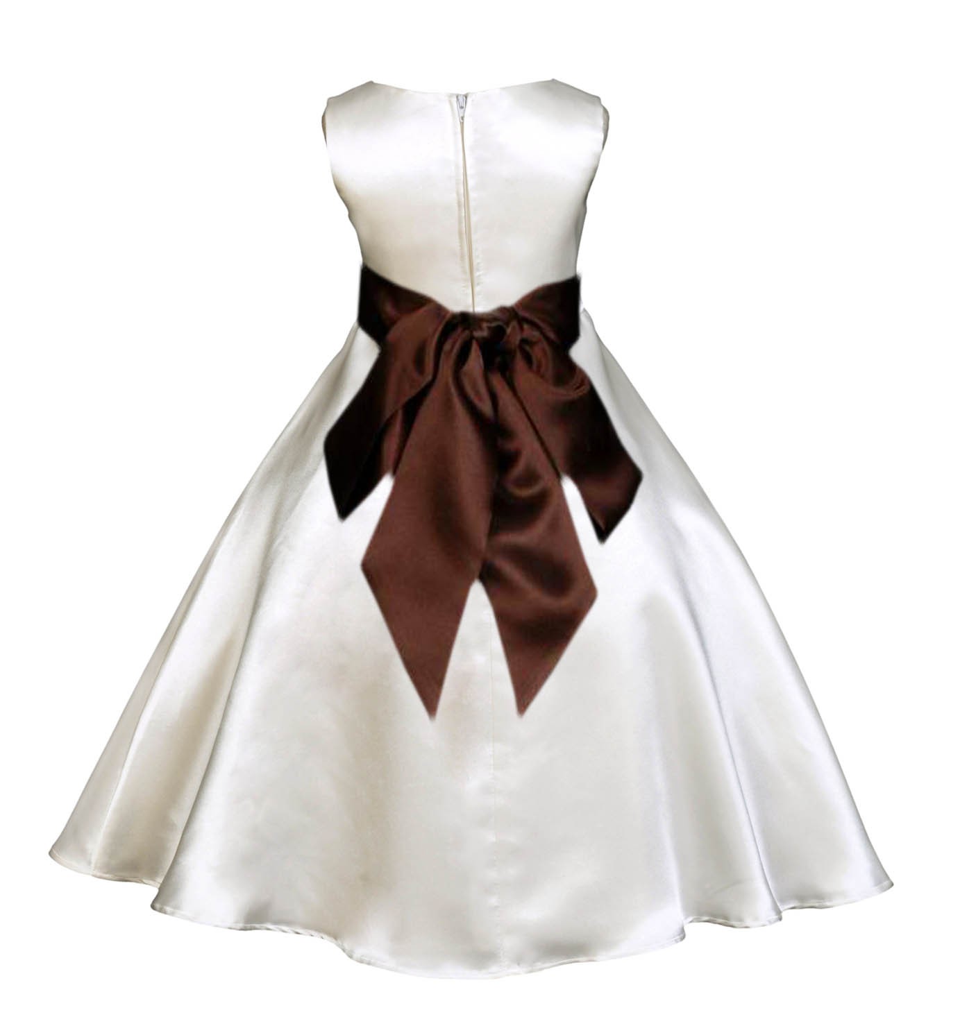 Ivory/Brown A-Line Satin Flower Girl Dress Pageant Reception 821S
