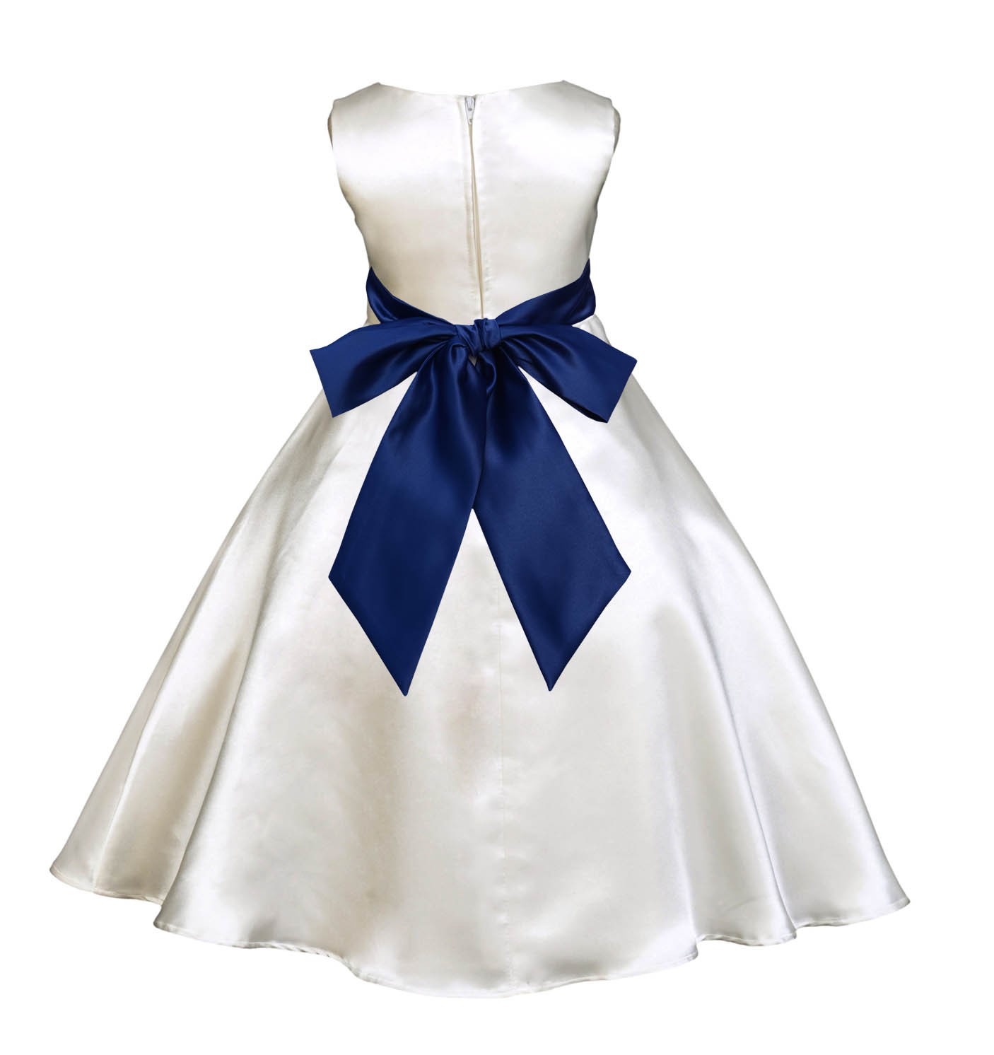 Ivory/Navy Blue A-Line Satin Flower Girl Dress Pageant Reception 821S