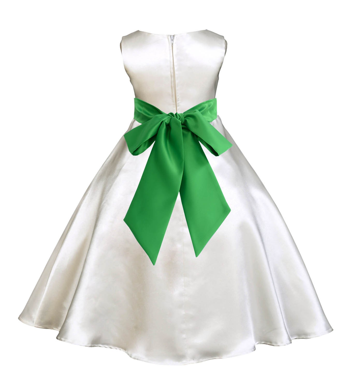 Ivory/Lime A-Line Satin Flower Girl Dress Pageant Reception 821S