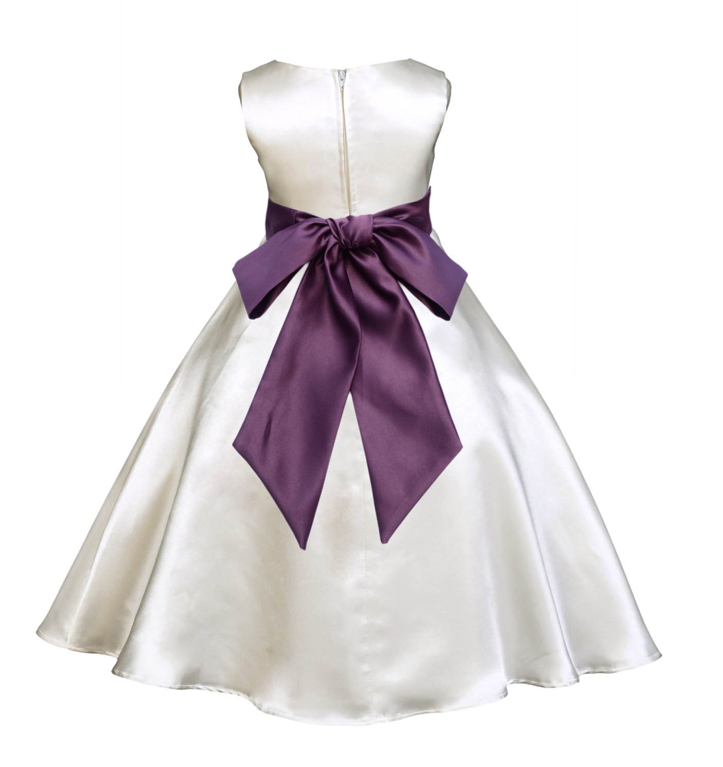 Ivory/Plum A-Line Satin Flower Girl Dress Pageant Reception 821S