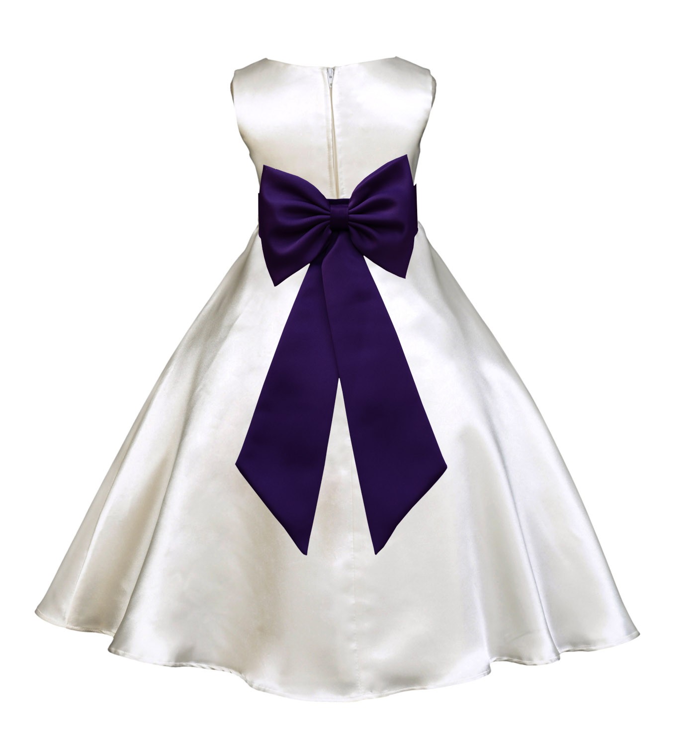 Ivory/Purple A-Line Satin Flower Girl Dress Pageant Reception 821T