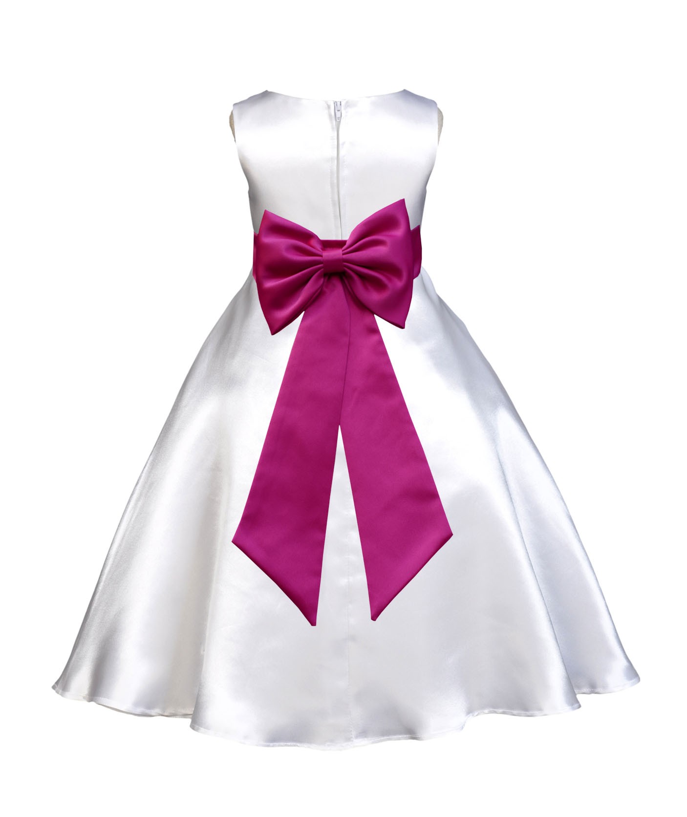 White/Fuchsia A-Line Satin Flower Girl Dress Wedding Bridal 821T
