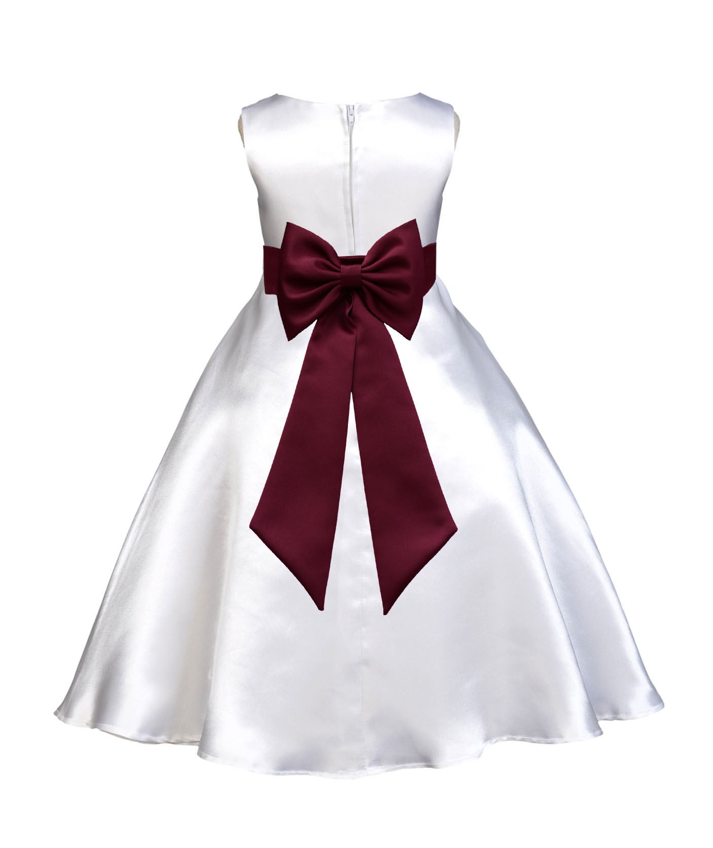 White/Burgundy A-Line Satin Flower Girl Dress Wedding Bridal 821T