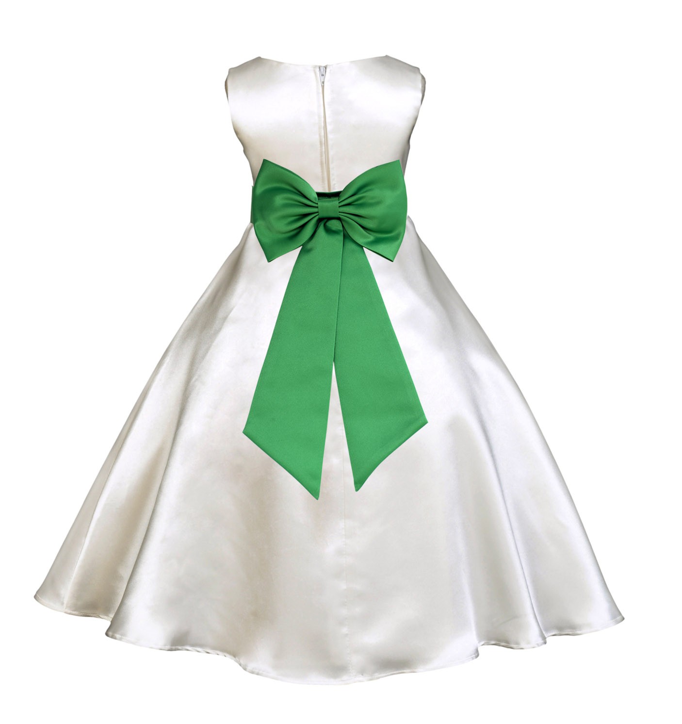 Ivory/Lime A-Line Satin Flower Girl Dress Pageant Reception 821T