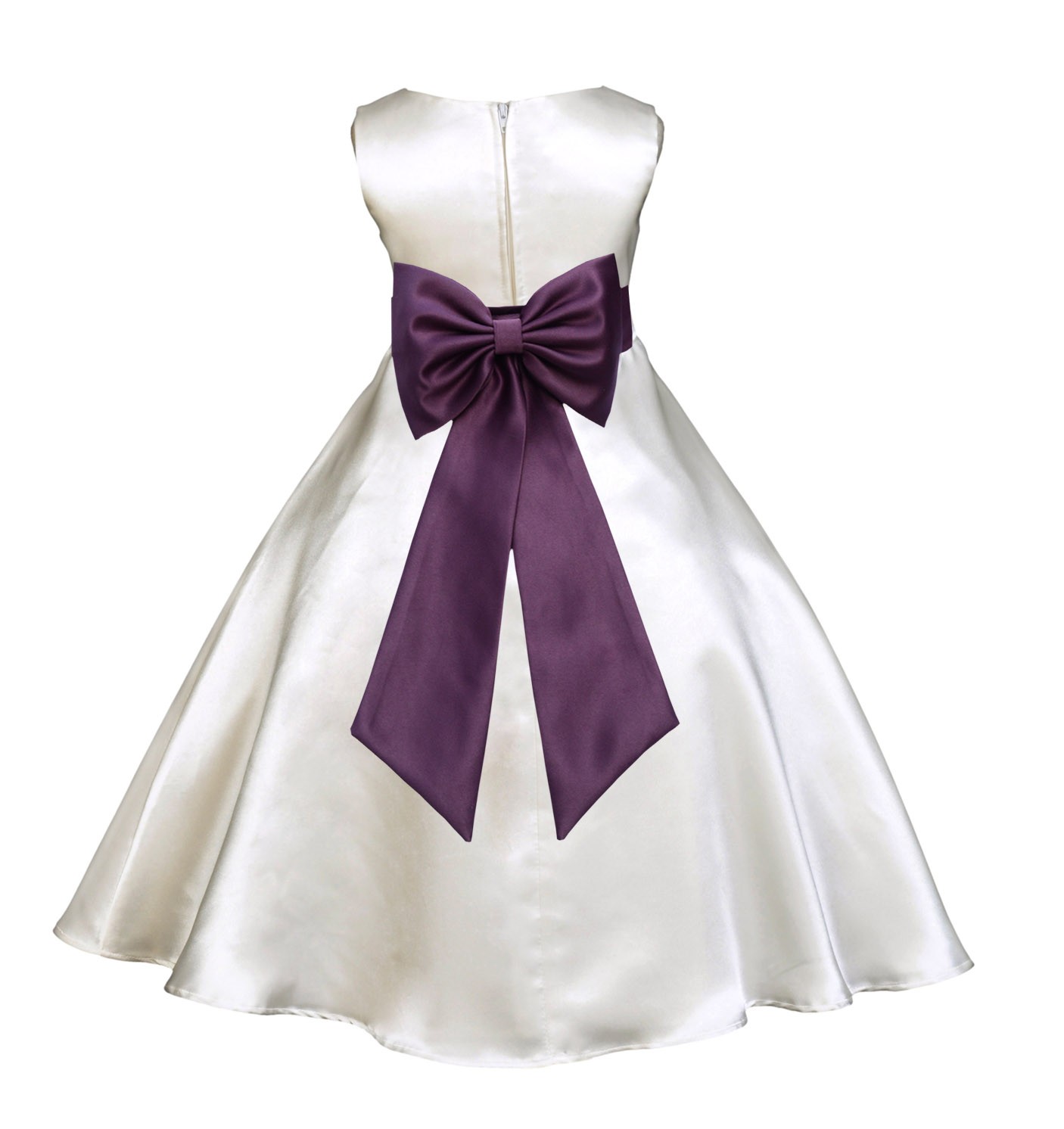 Ivory/Plum A-Line Satin Flower Girl Dress Pageant Reception 821T