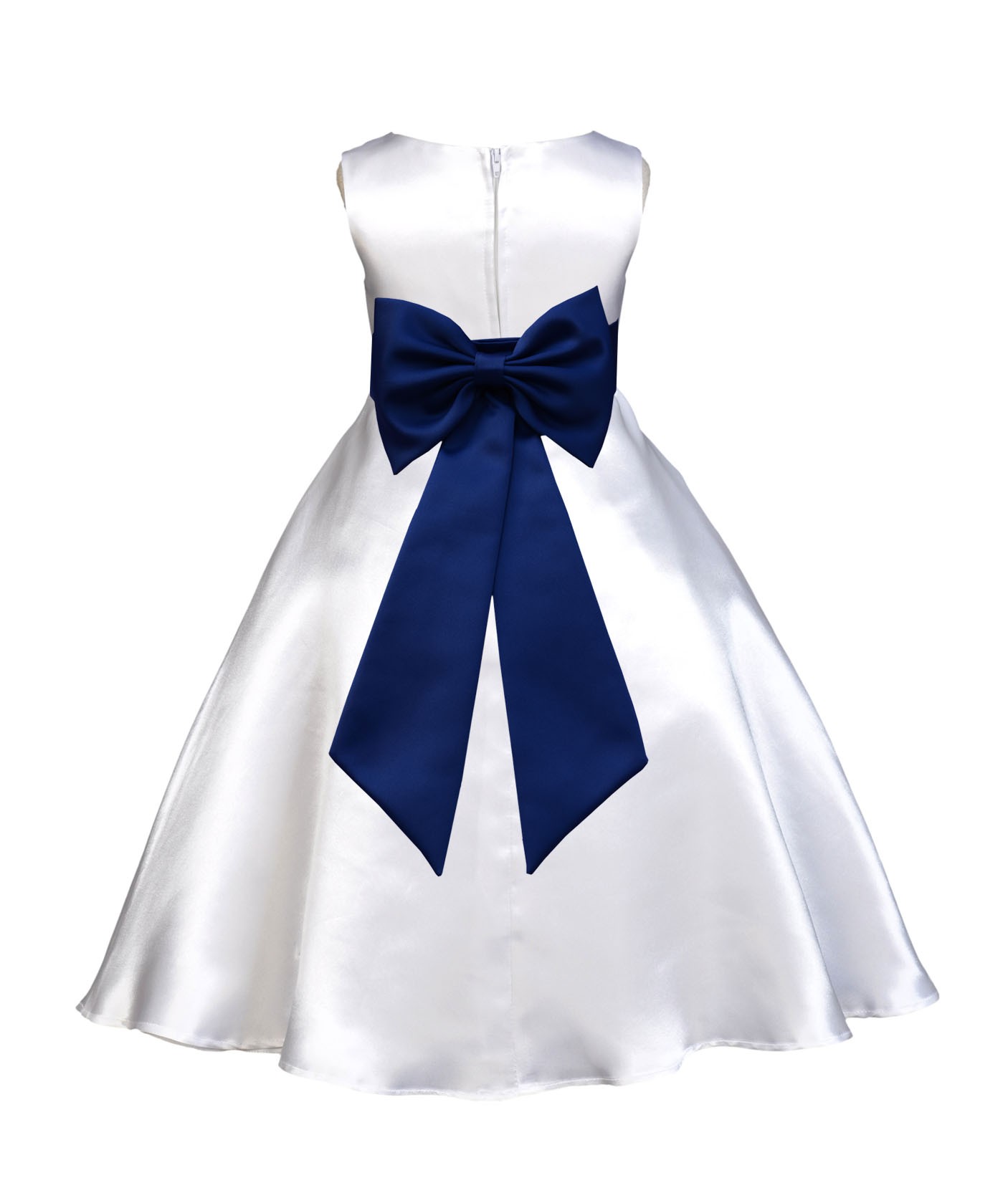 White/Navy A-Line Satin Flower Girl Dress Wedding Bridal 821T