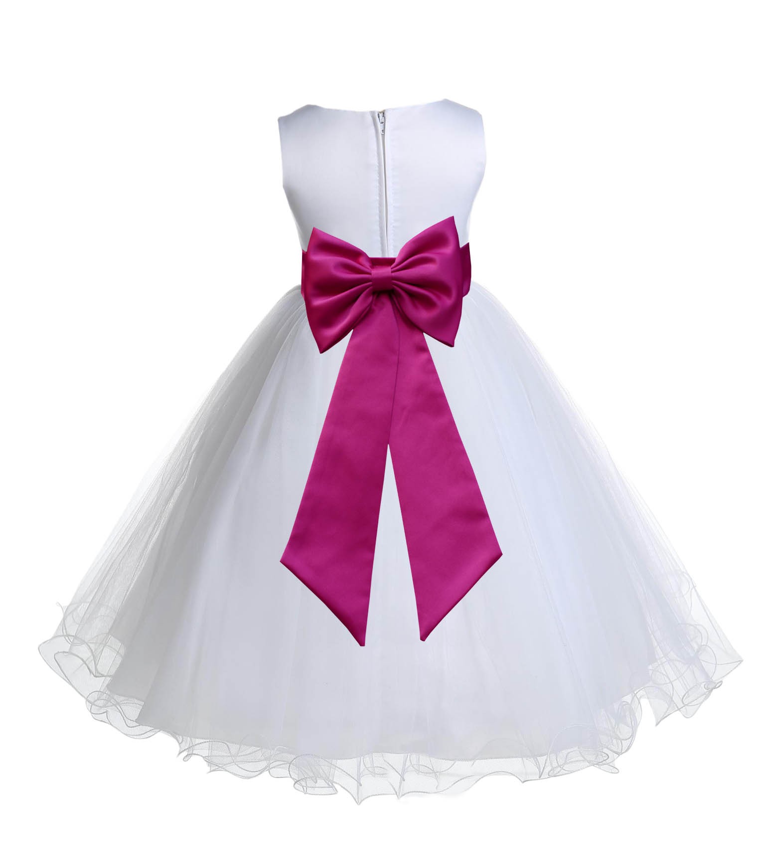 White/Fuchsia Tulle Rattail Edge Flower Girl Dress Wedding Bridesmaid 829T
