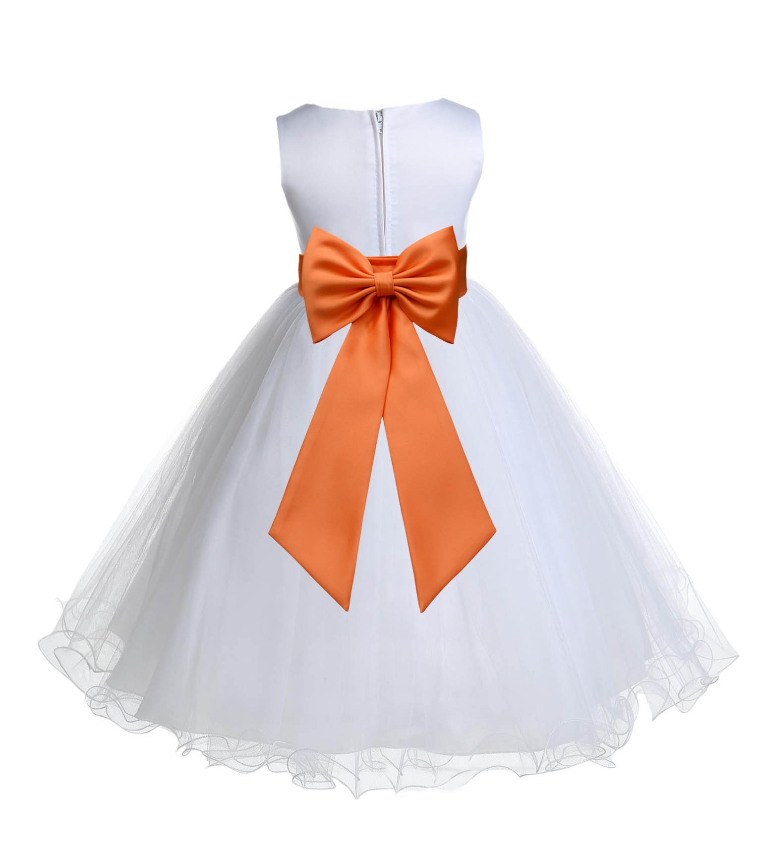 White/Orange Tulle Rattail Edge Flower Girl Dress Wedding Bridesmaid 829T