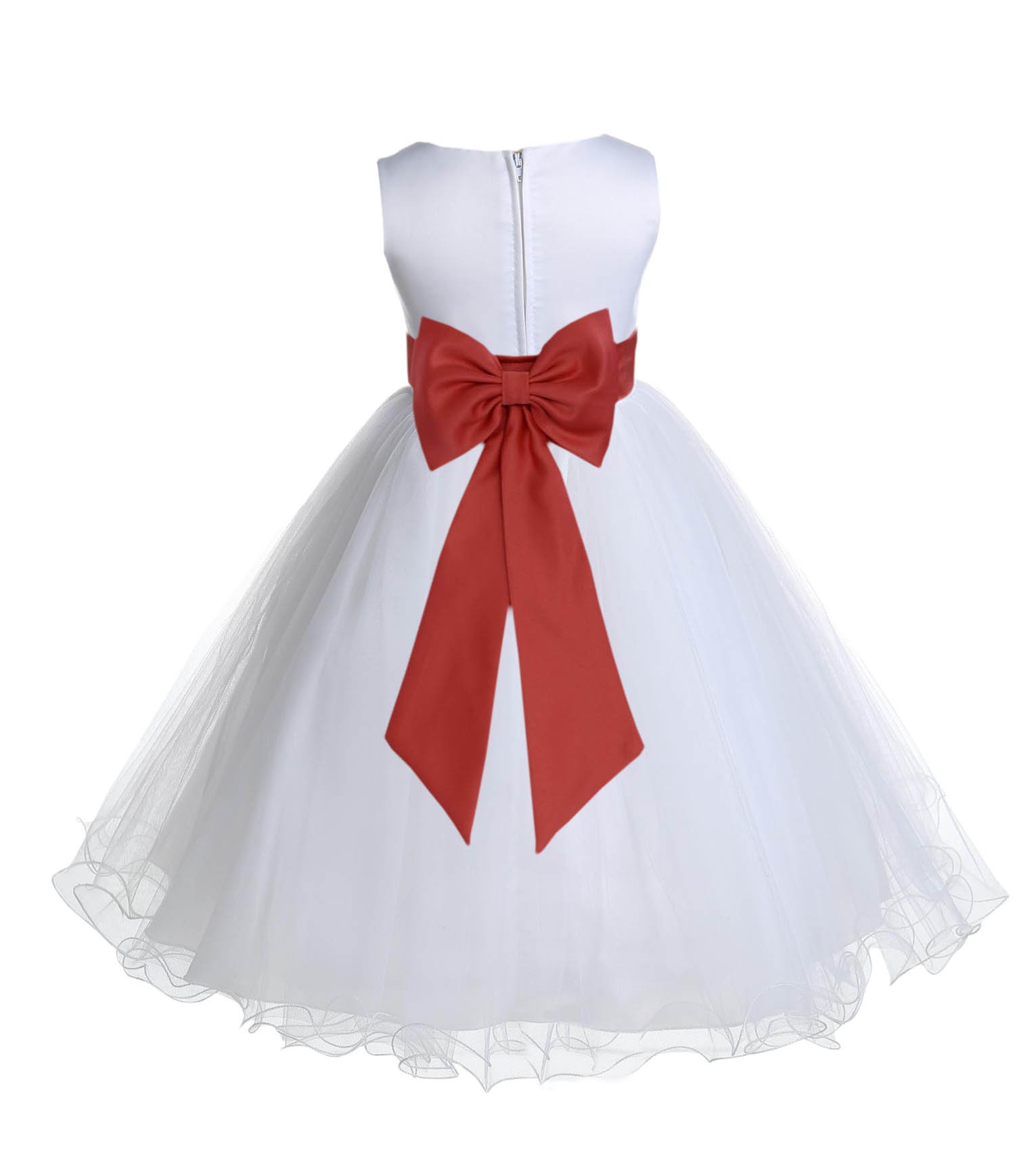 White/Guava Tulle Rattail Edge Flower Girl Dress Wedding Bridesmaid 829T