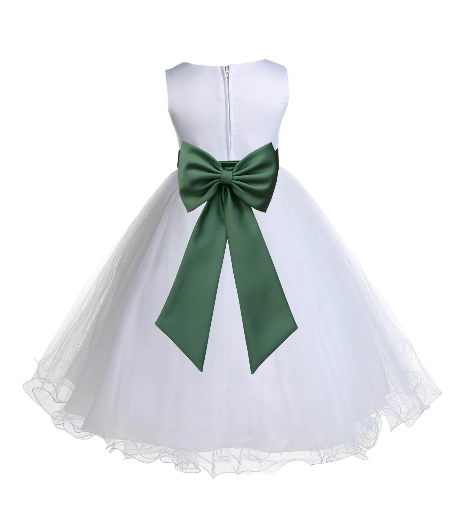 White/Clover Green Tulle Rattail Edge Flower Girl Dress Wedding Bridesmaid 829T