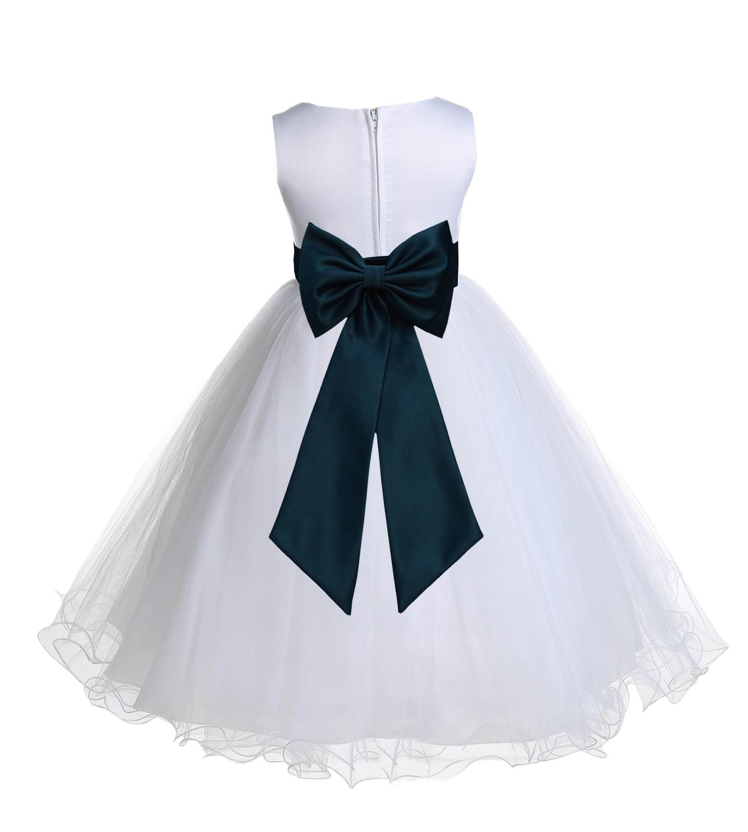 White/Peacock Tulle Rattail Edge Flower Girl Dress Wedding Bridesmaid 829T