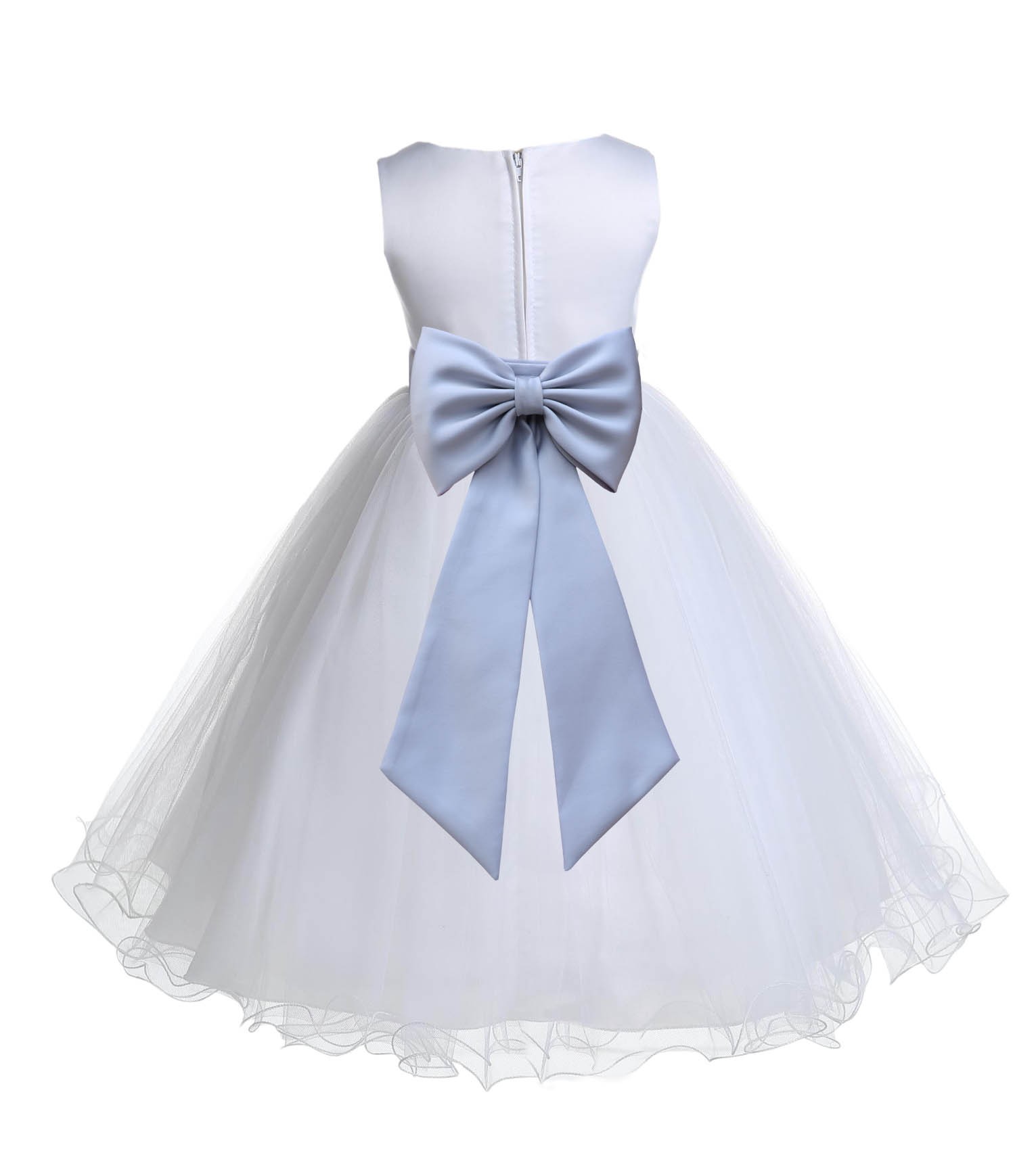 White/Silver Tulle Rattail Edge Flower Girl Dress Wedding Bridesmaid 829T