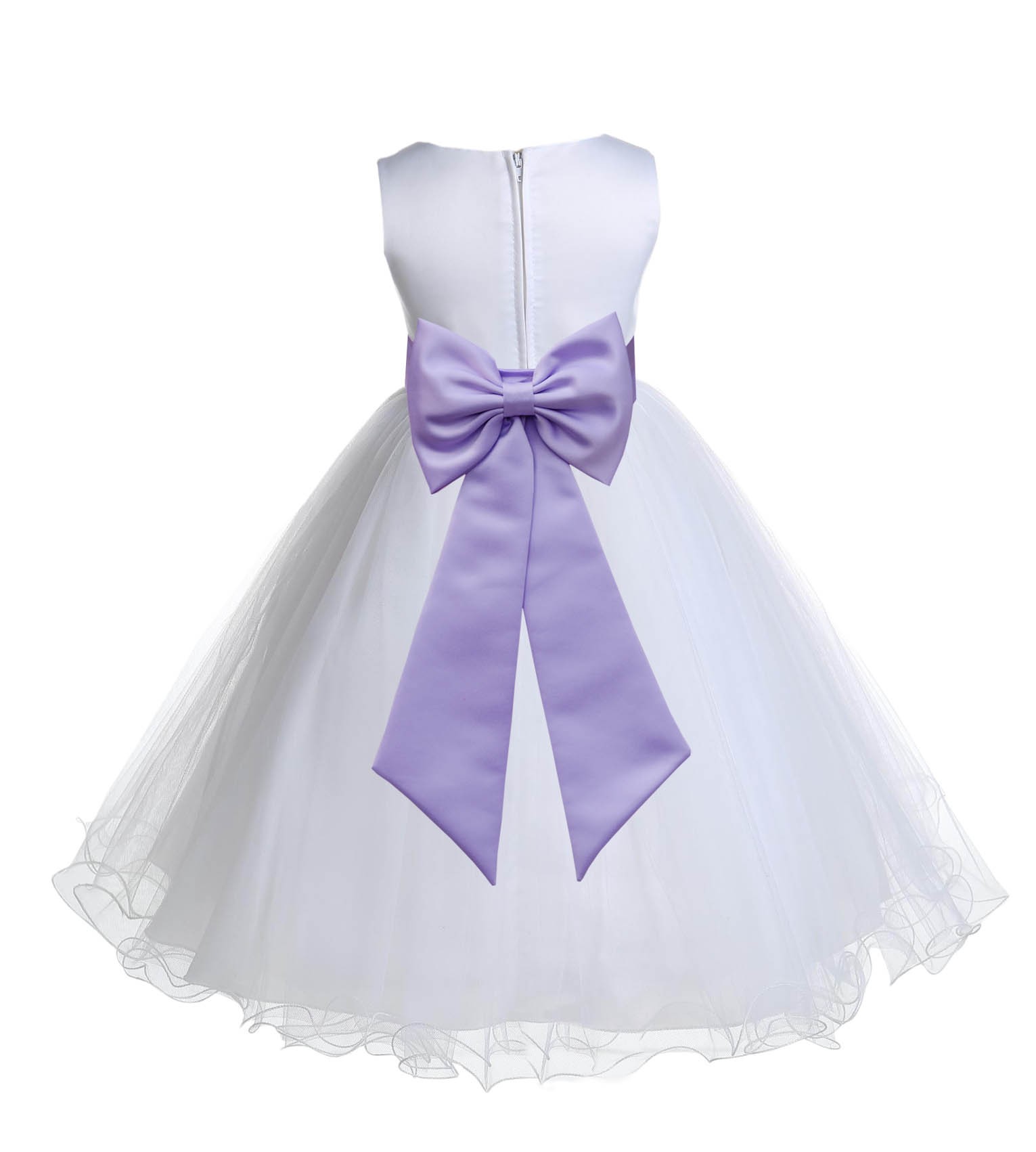 White/Lilac Tulle Rattail Edge Flower Girl Dress Wedding Bridesmaid 829T