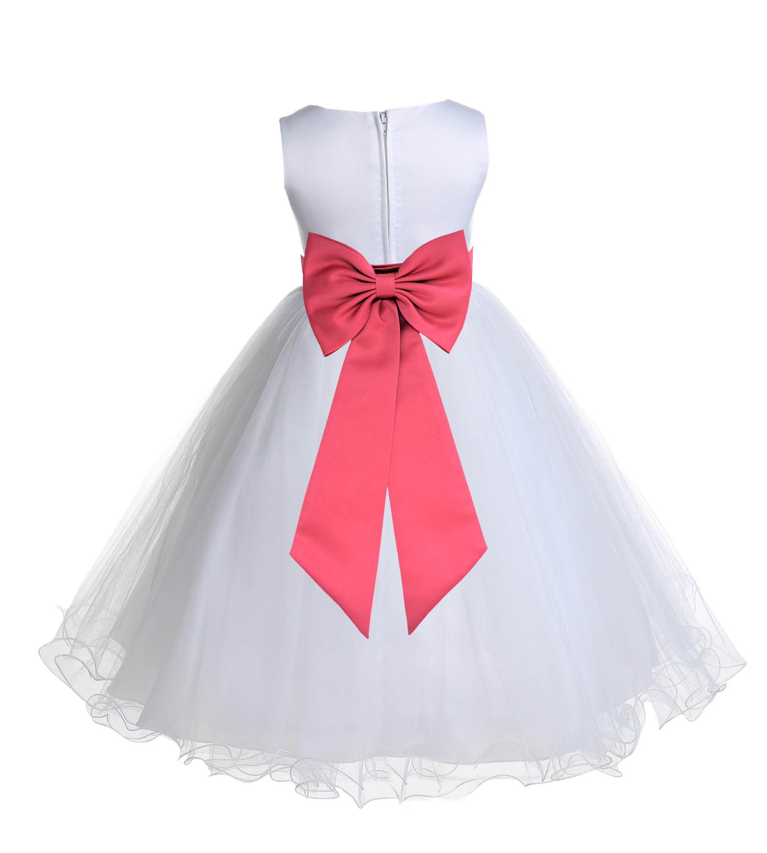 White/Watermelon Tulle Rattail Edge Flower Girl Dress Wedding Bridesmaid 829T