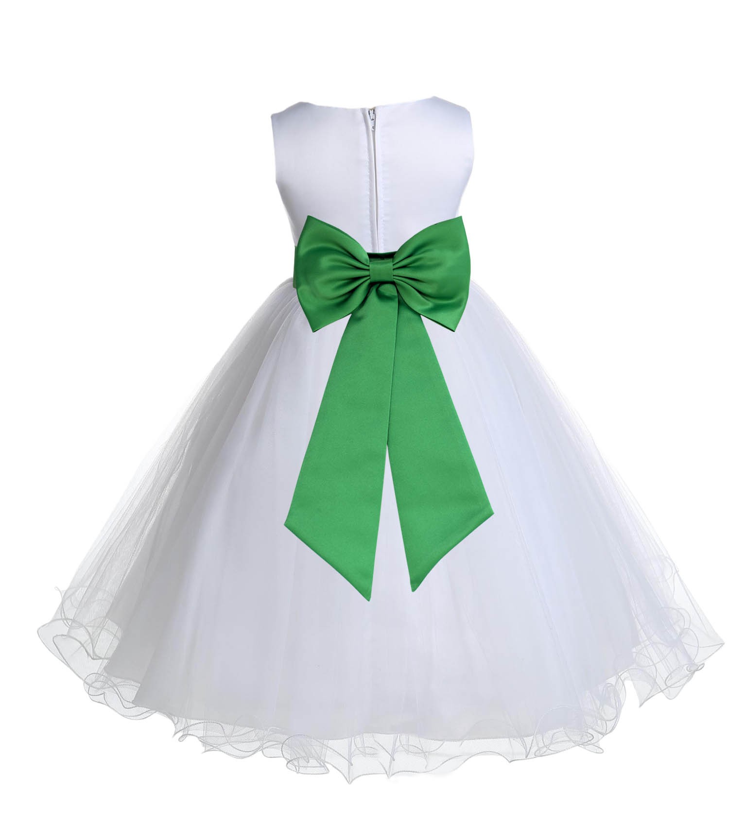 White/Lime Tulle Rattail Edge Flower Girl Dress Wedding Bridesmaid 829T