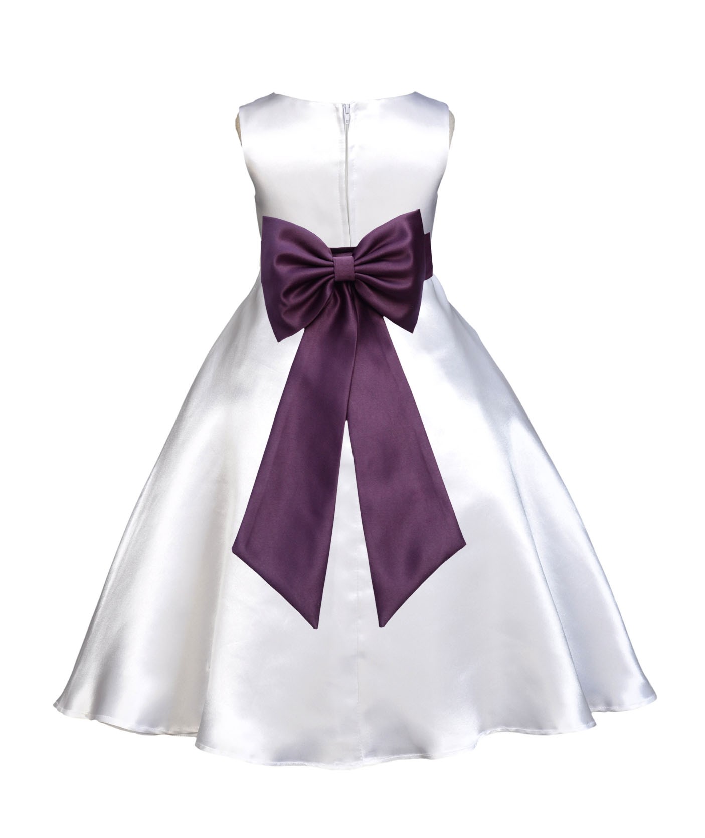 White/Plum A-Line Satin Flower Girl Dress Wedding Bridal 821T