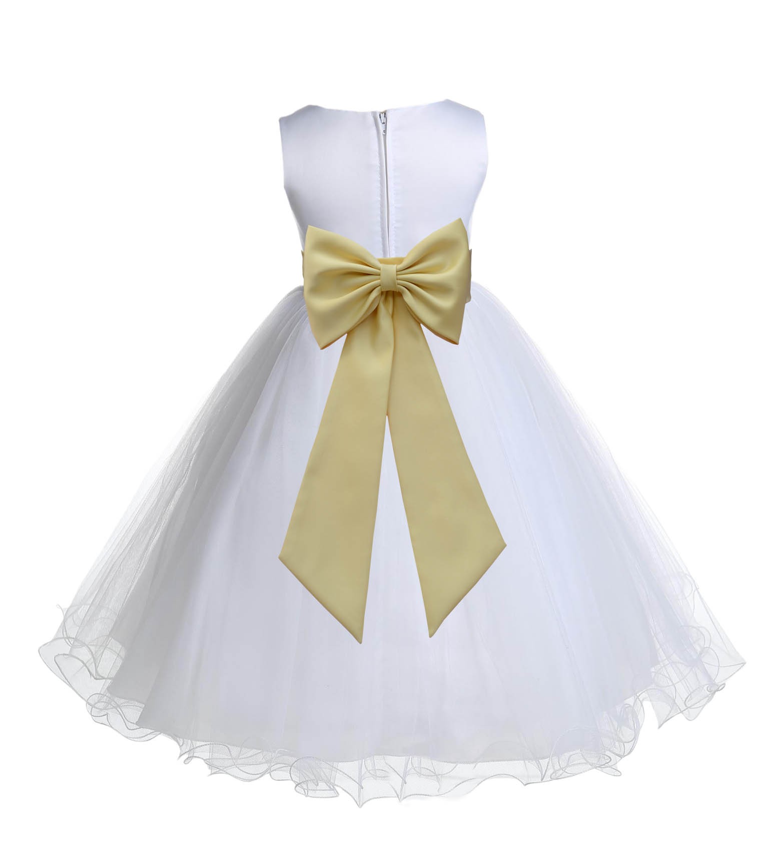 White/Canary Tulle Rattail Edge Flower Girl Dress Wedding Bridesmaid 829T