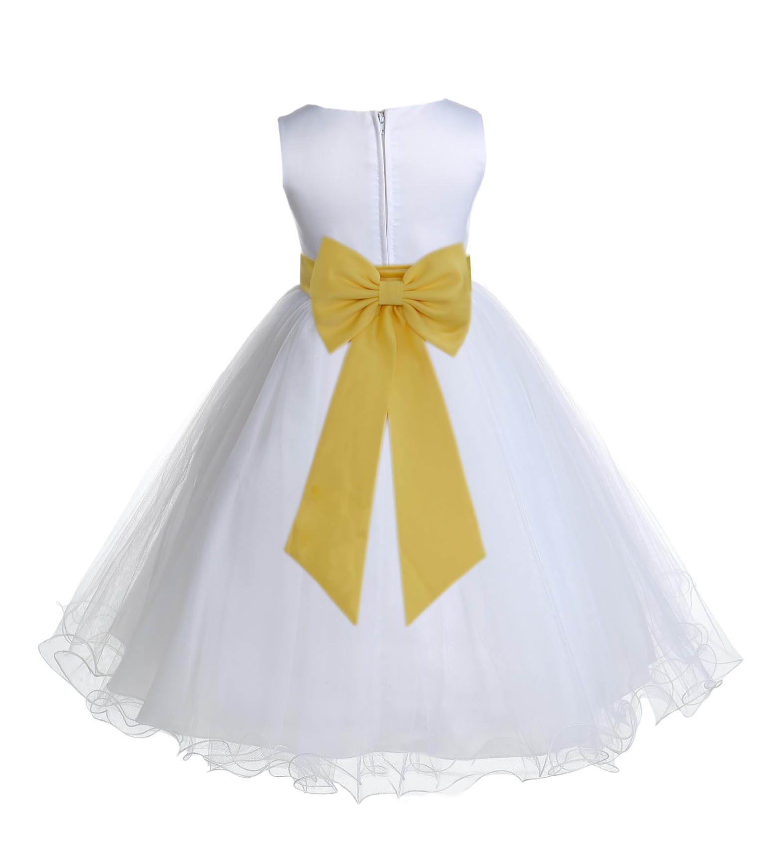 White/Sunbeam Tulle Rattail Edge Flower Girl Dress Wedding Bridesmaid 829T