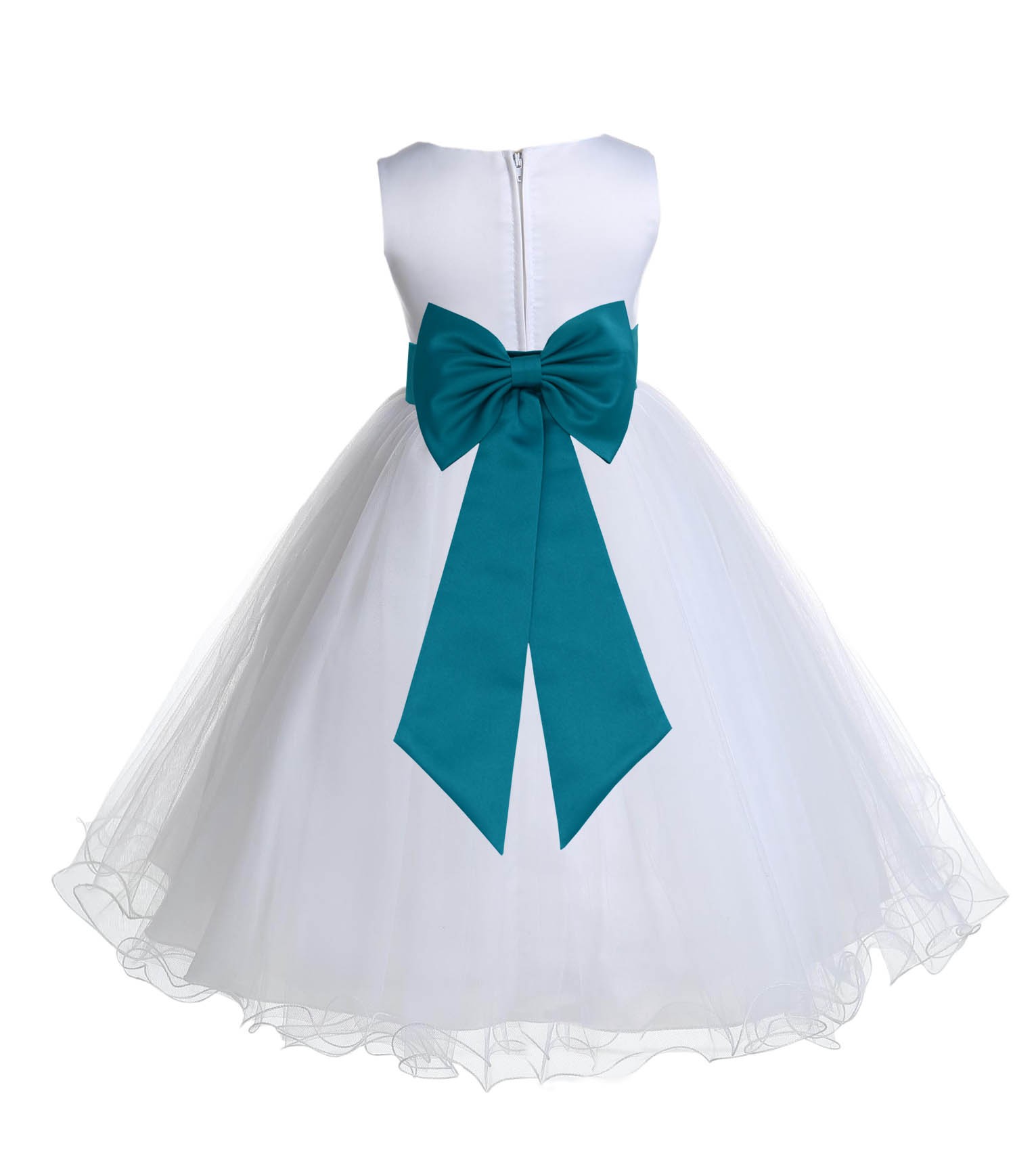 White/Oasis Tulle Rattail Edge Flower Girl Dress Wedding Bridesmaid 829T
