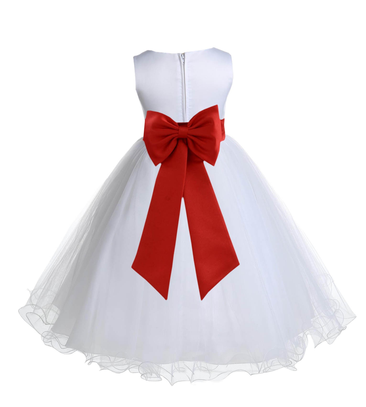 White/Persimmon Tulle Rattail Edge Flower Girl Dress Wedding Bridesmaid 829T