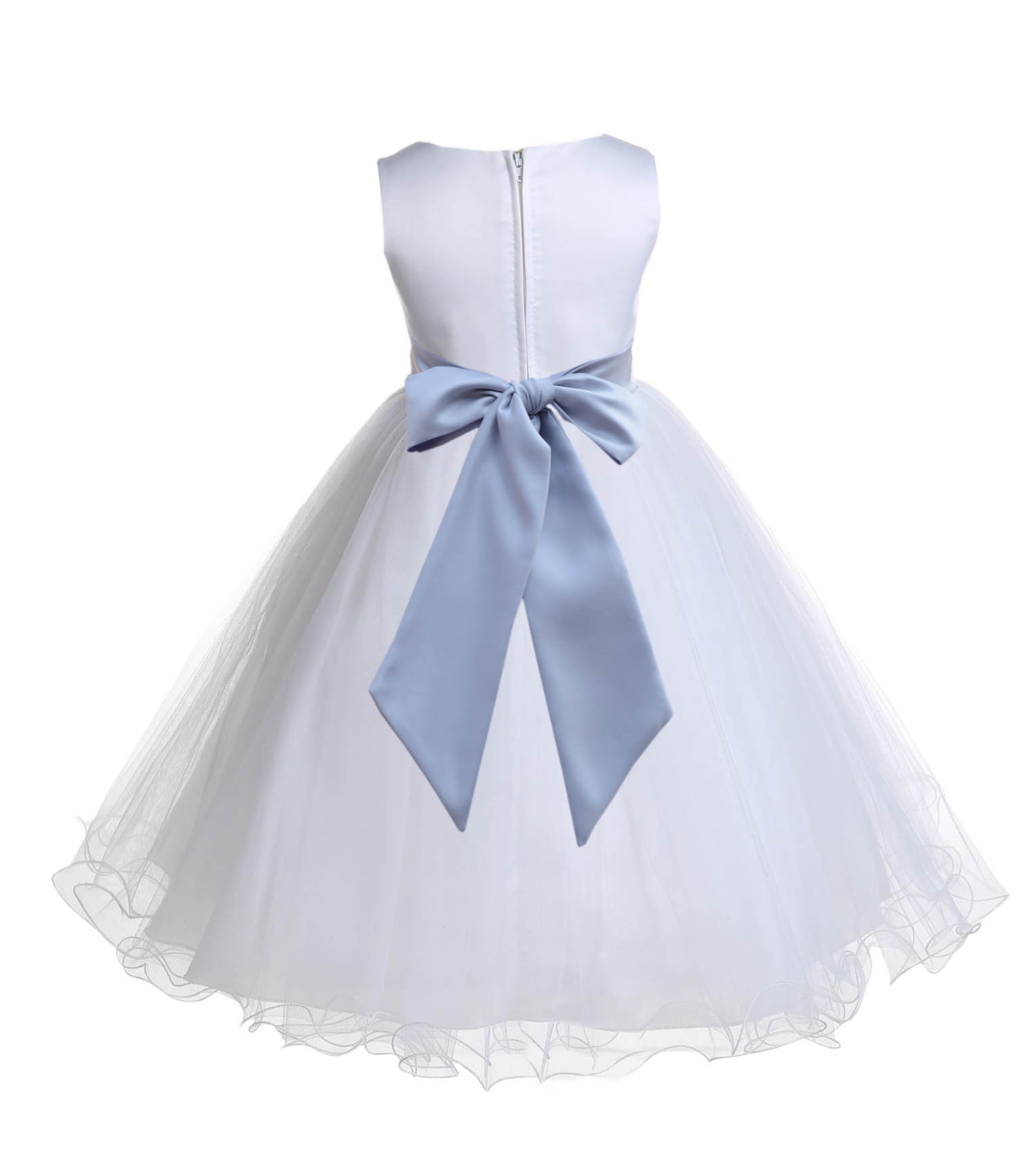 White/Silver Tulle Rattail Edge Flower Girl Dress Wedding Bridal 829S