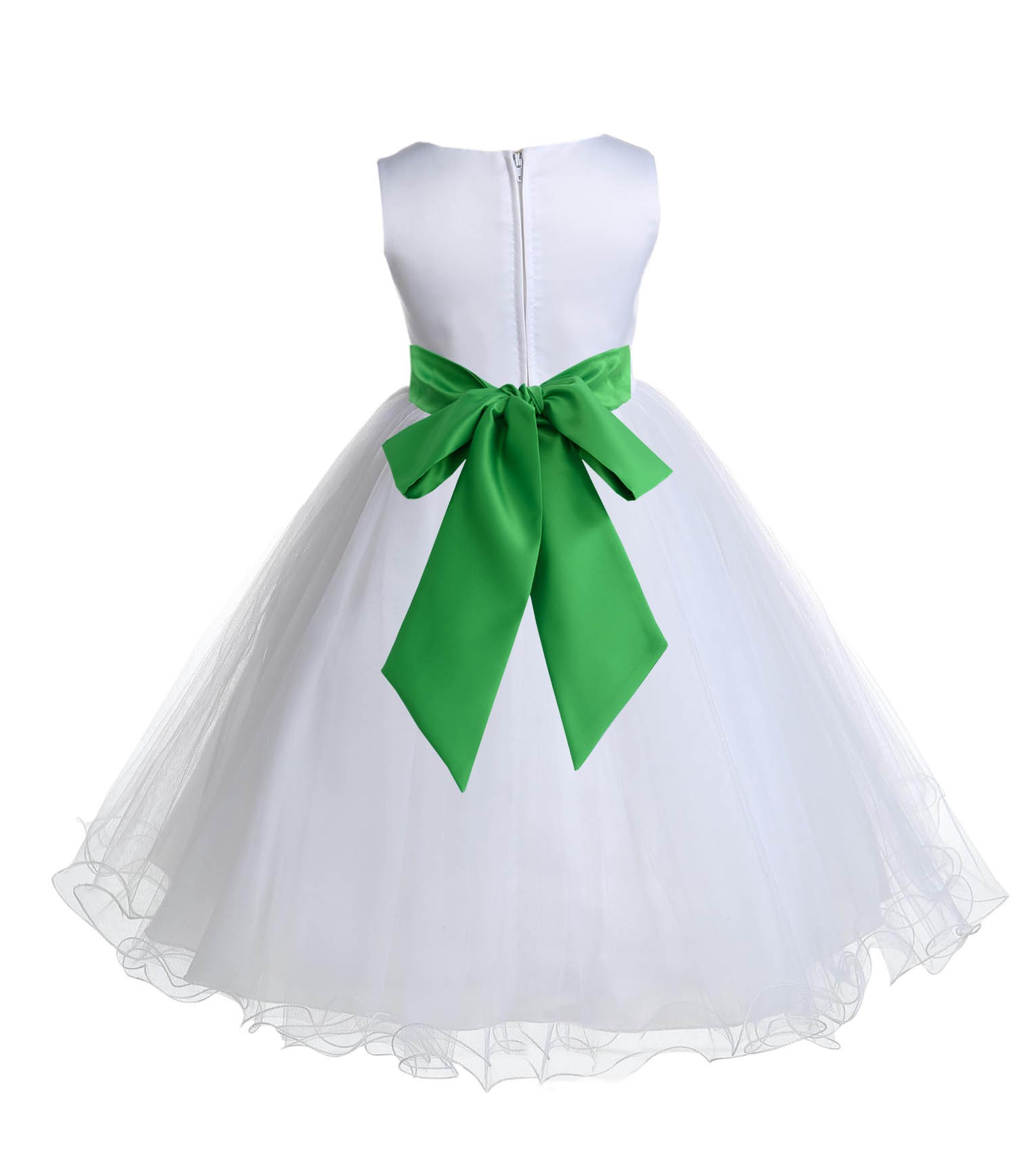 White/Lime Tulle Rattail Edge Flower Girl Dress Wedding Bridal 829S