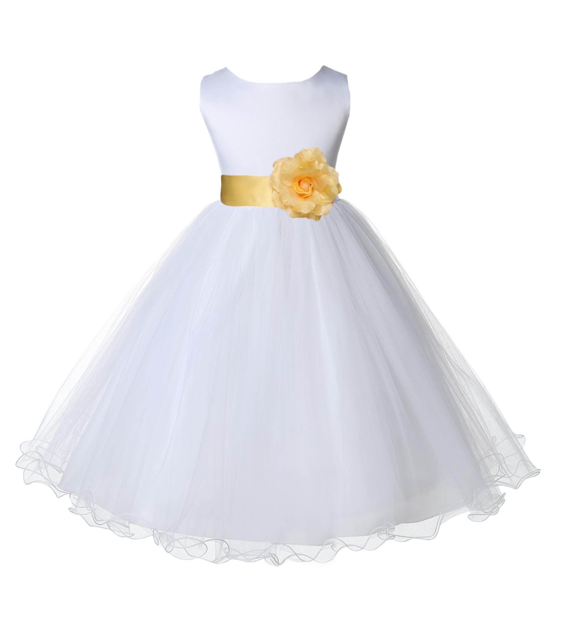 White/Canary Tulle Rattail Edge Flower Girl Dress Wedding Bridal 829S