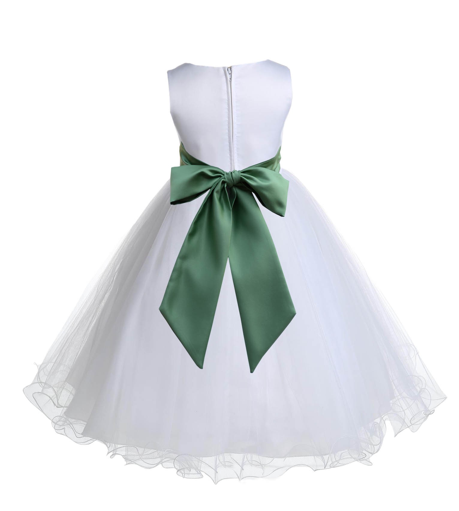 White/Clover Green Tulle Rattail Edge Flower Girl Dress Wedding Bridal 829S