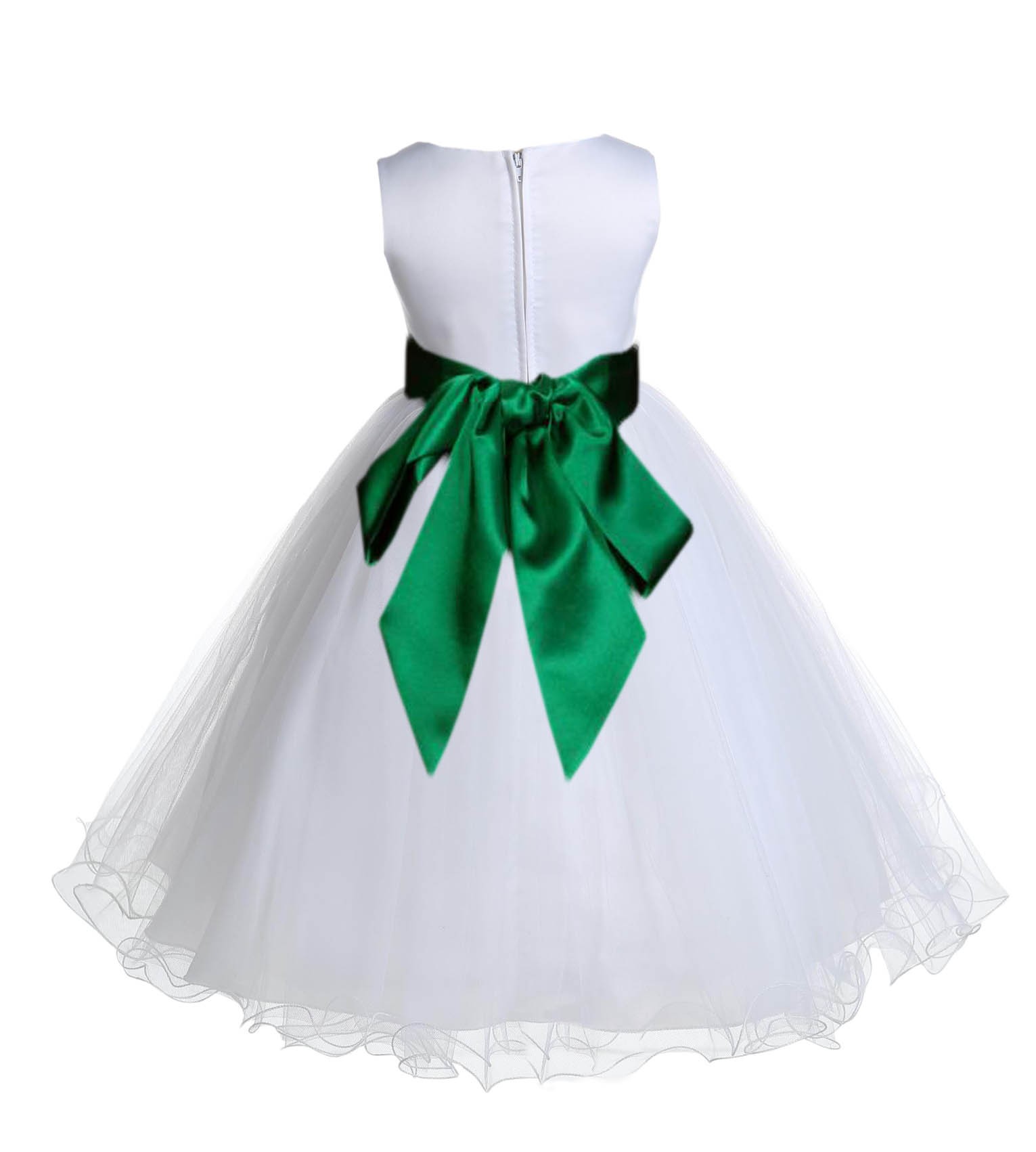 White/Green Tulle Rattail Edge Flower Girl Dress Wedding Bridal 829S