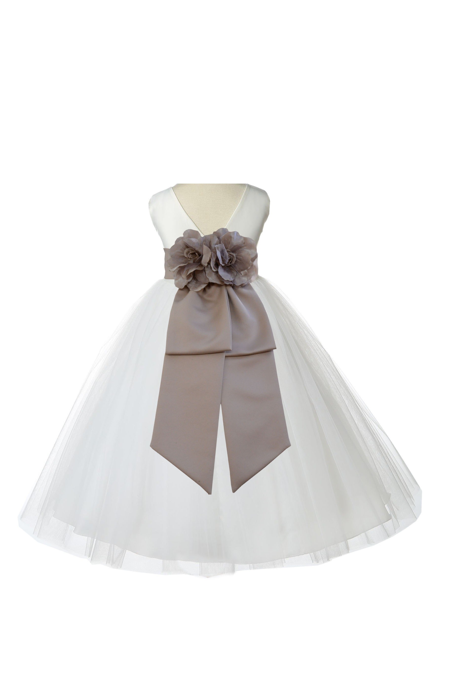 V-Neck Tulle Ivory/Champagne Flower Girl Dress Wedding Pageant 108