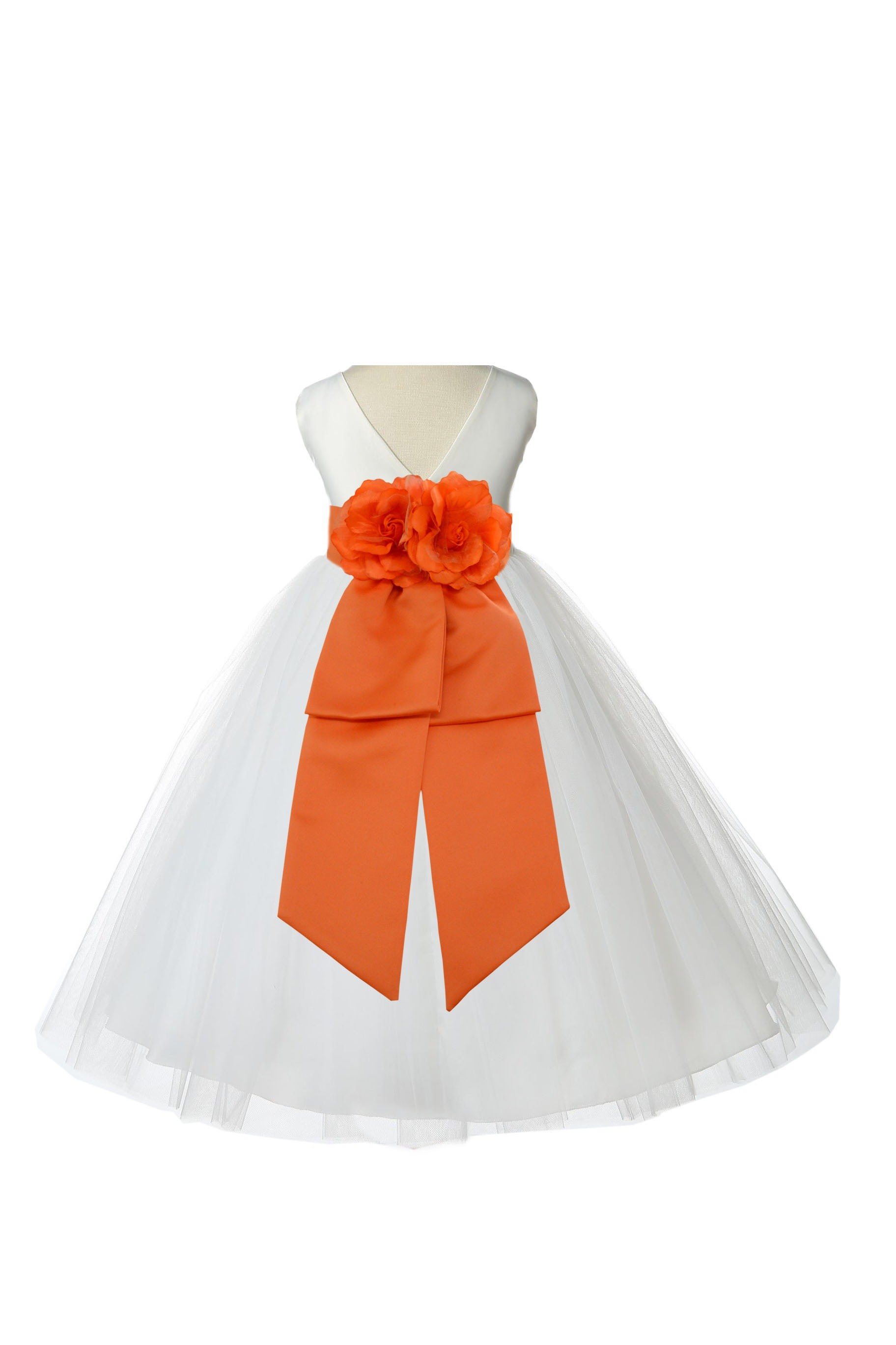 V-Neck Tulle Ivory/Orange Flower Girl Dress Wedding Pageant 108