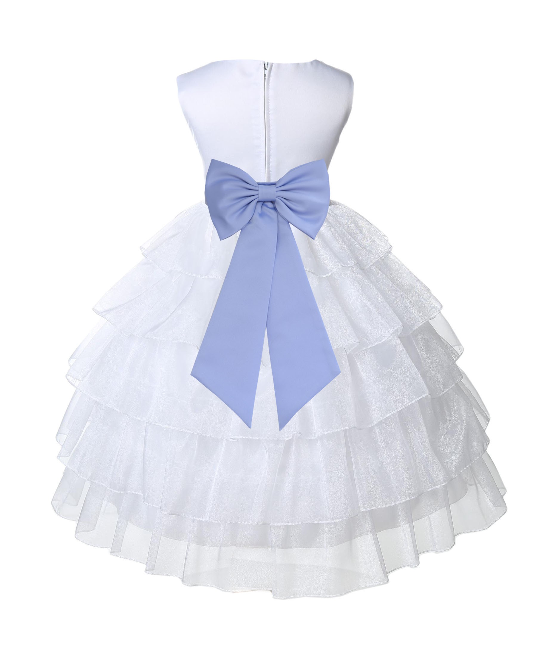 White/Bluebird Satin Shimmering Organza Flower Girl Dress Pageant 308T