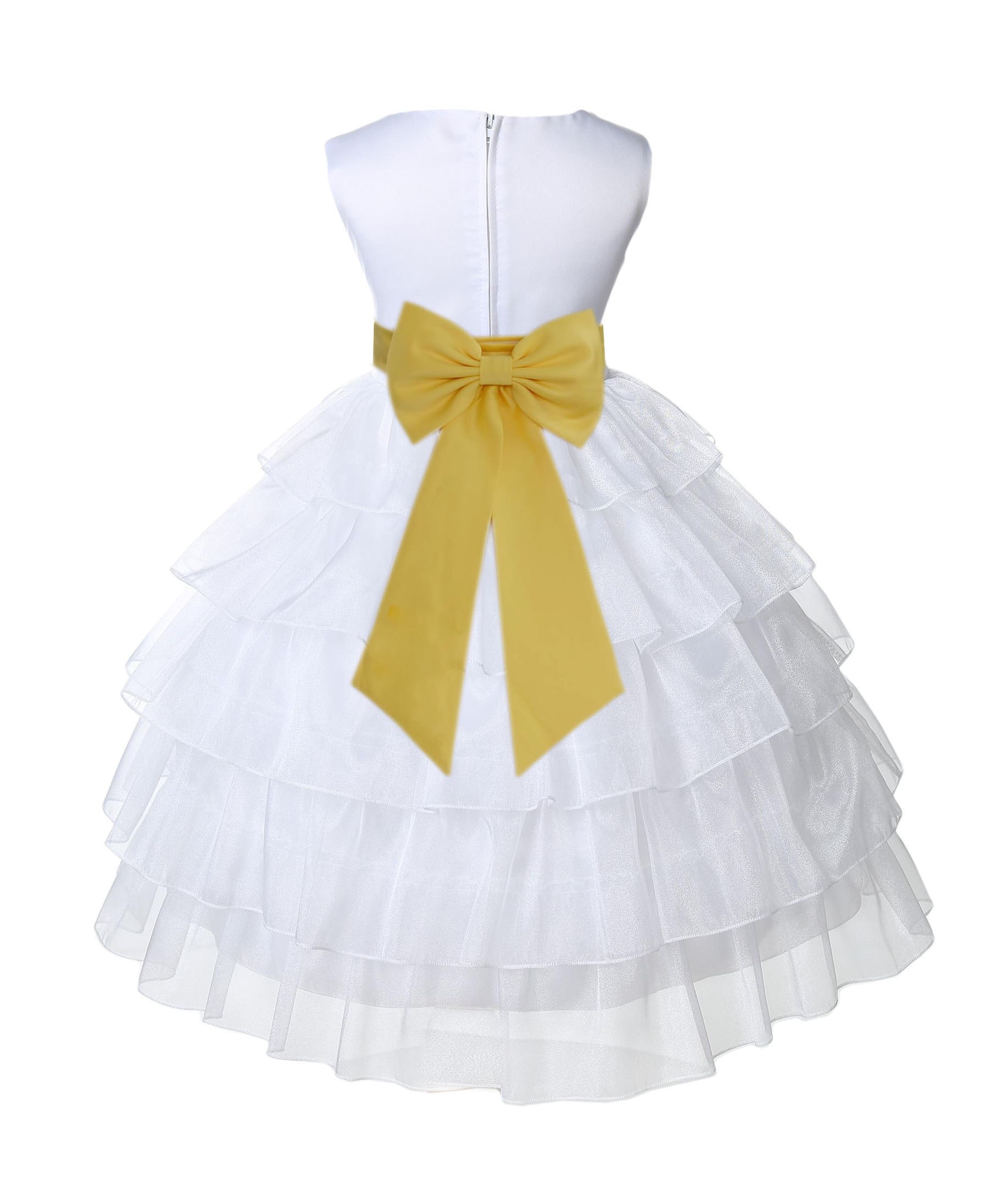 White/Canary Satin Shimmering Organza Flower Girl Dress Pageant 308T