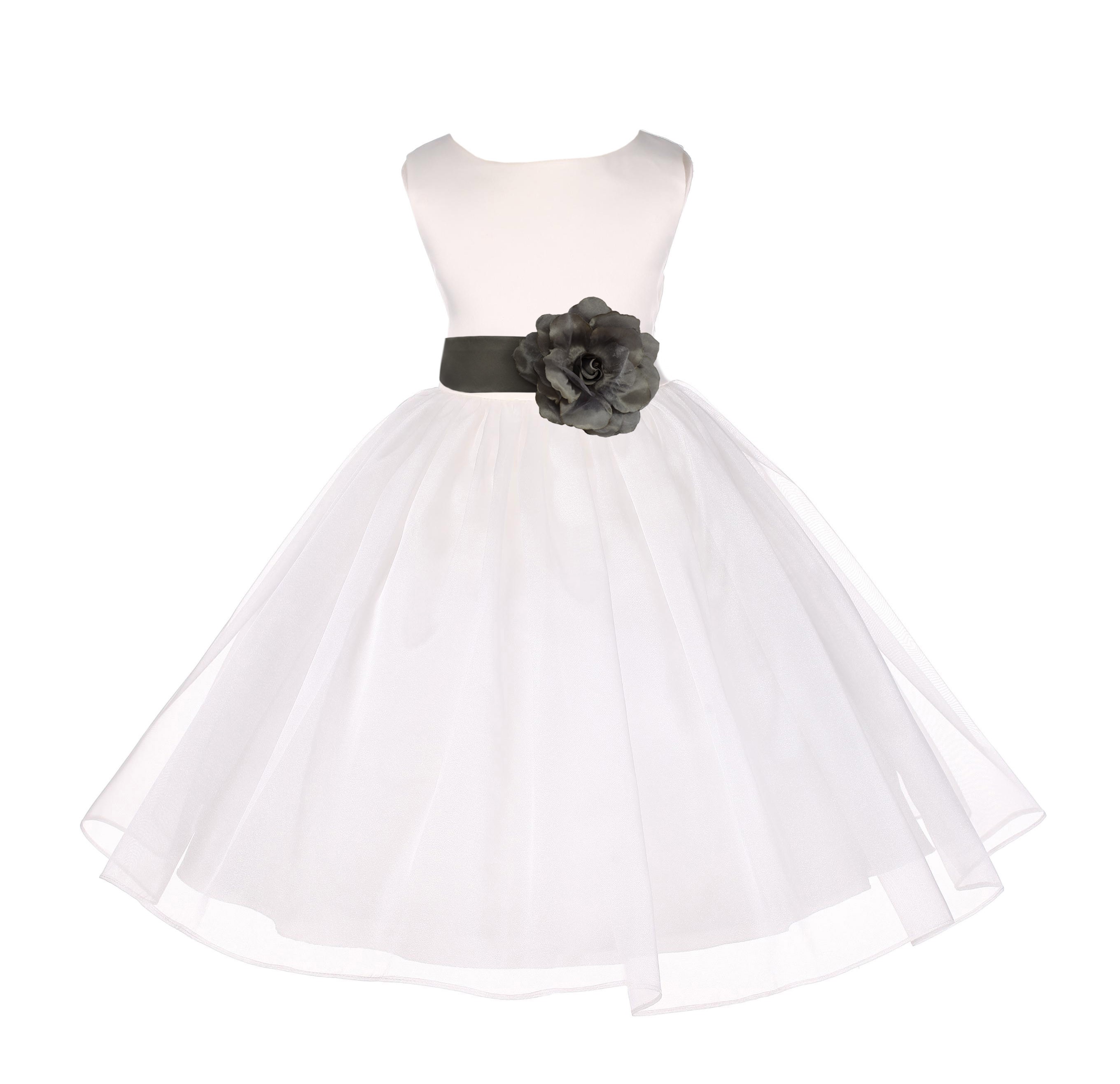 Ivory/Mercury Satin Bodice Organza Skirt Flower Girl Dress 841S