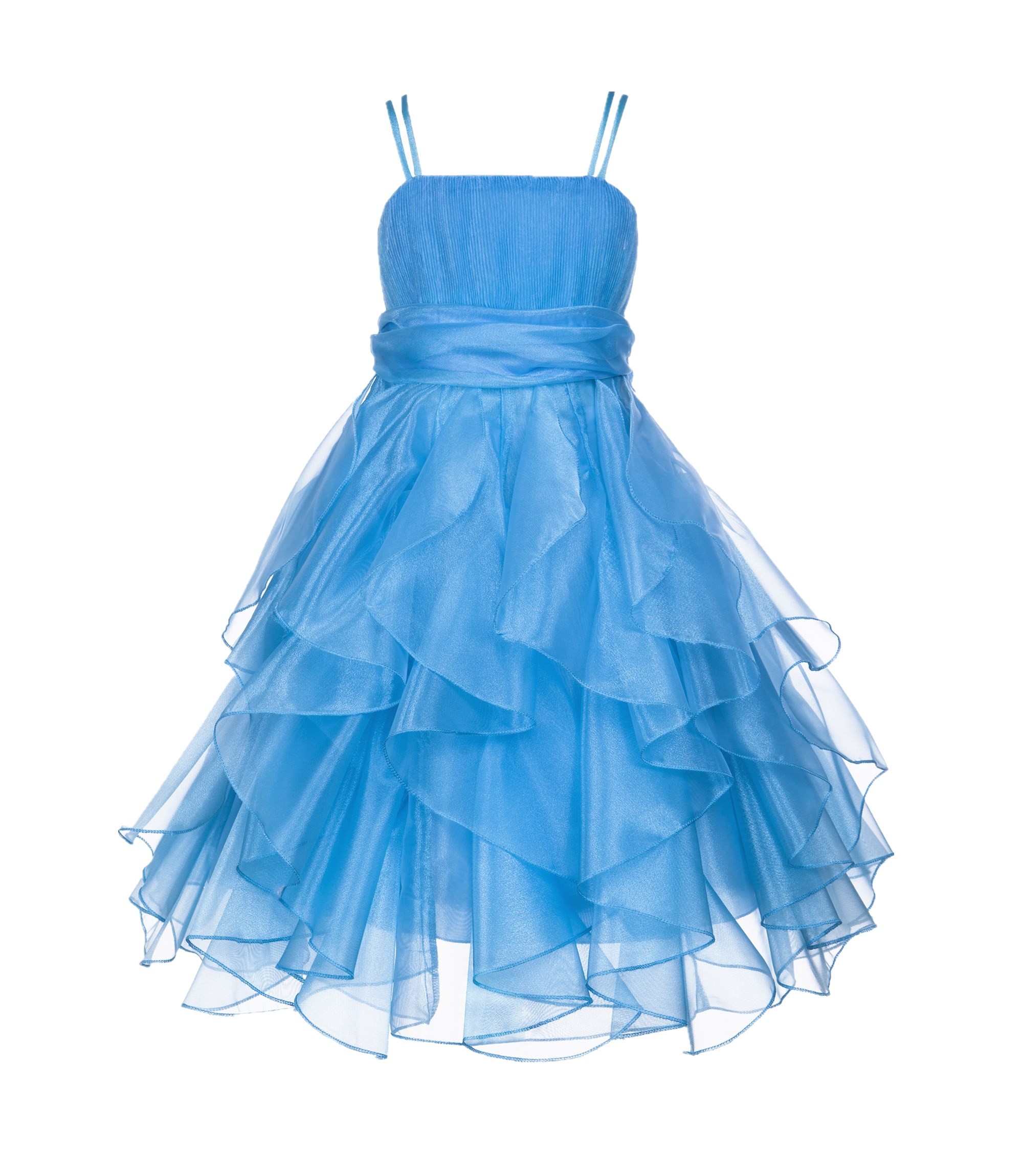 Turquoise Ruffled Bodice Spaghetti Strap Organza Flower Girl Dress 151S