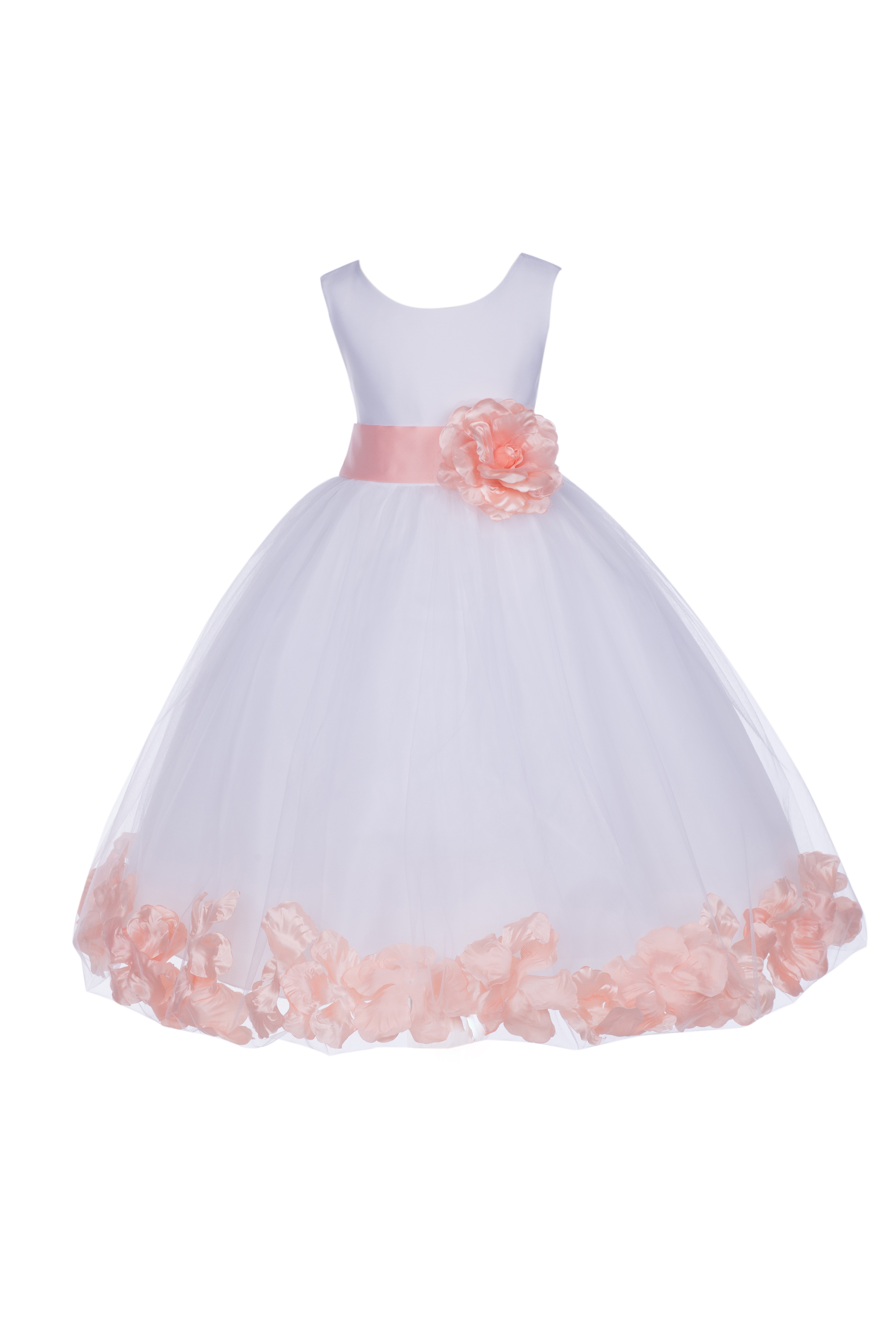 White/Peach Tulle Rose Petals Flower Girl Dress Wedding 302T