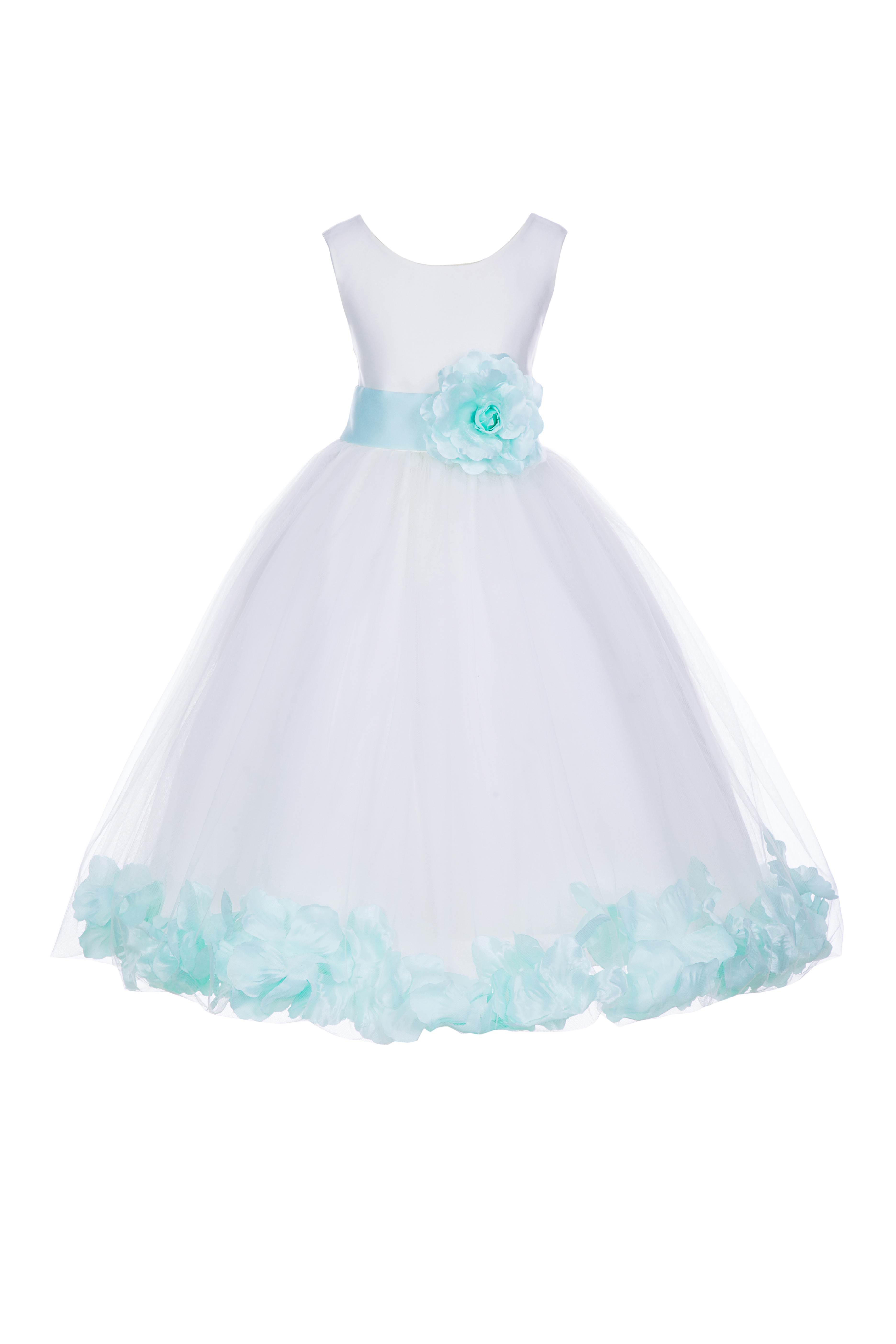 White/Mint Tulle Rose Petals Flower Girl Dress Wedding 302T