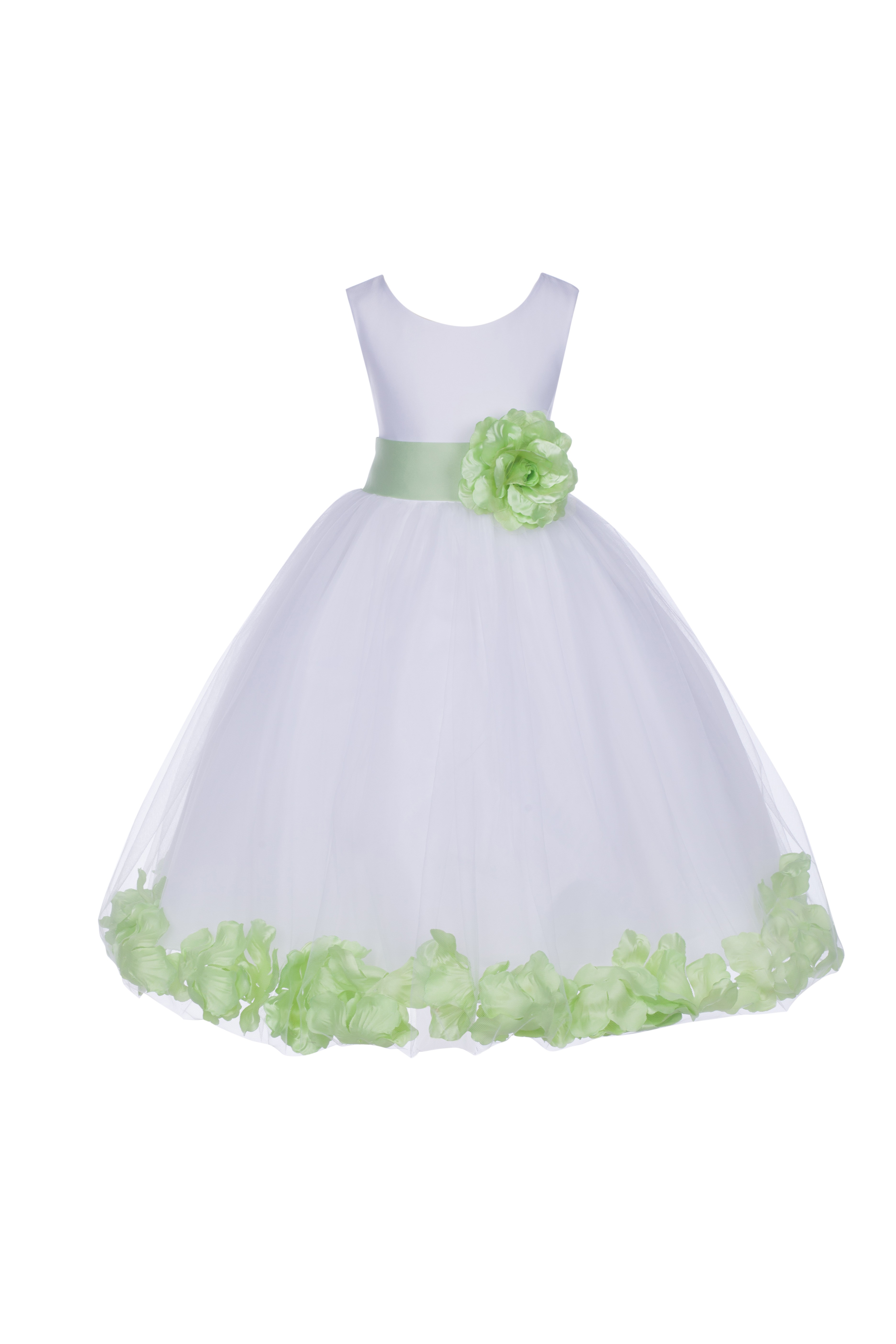 White/Apple Green Tulle Rose Petals Flower Girl Dress Wedding 302T