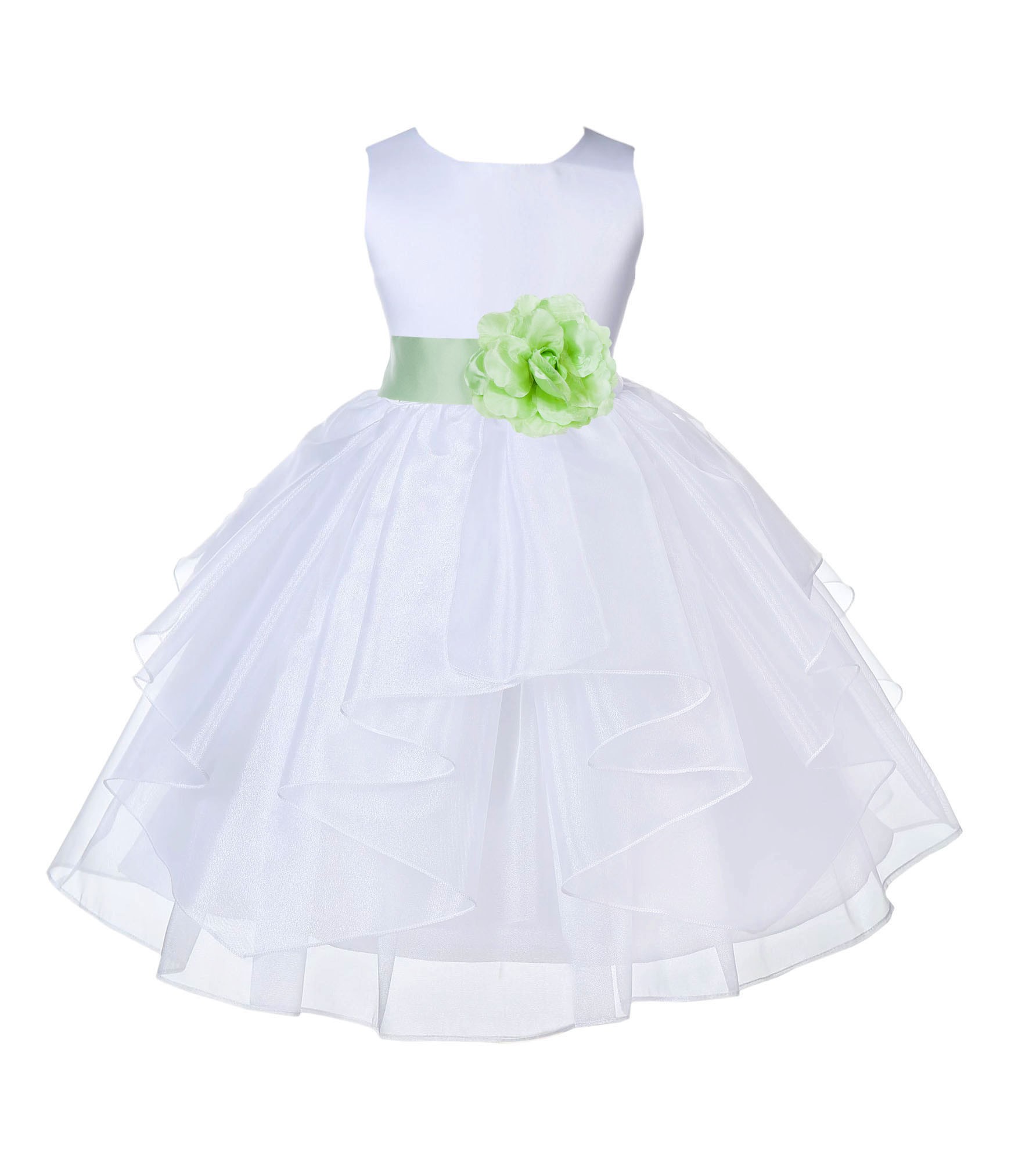 White/Apple Green Satin Shimmering Organza Flower Girl Dress Wedding 4613T