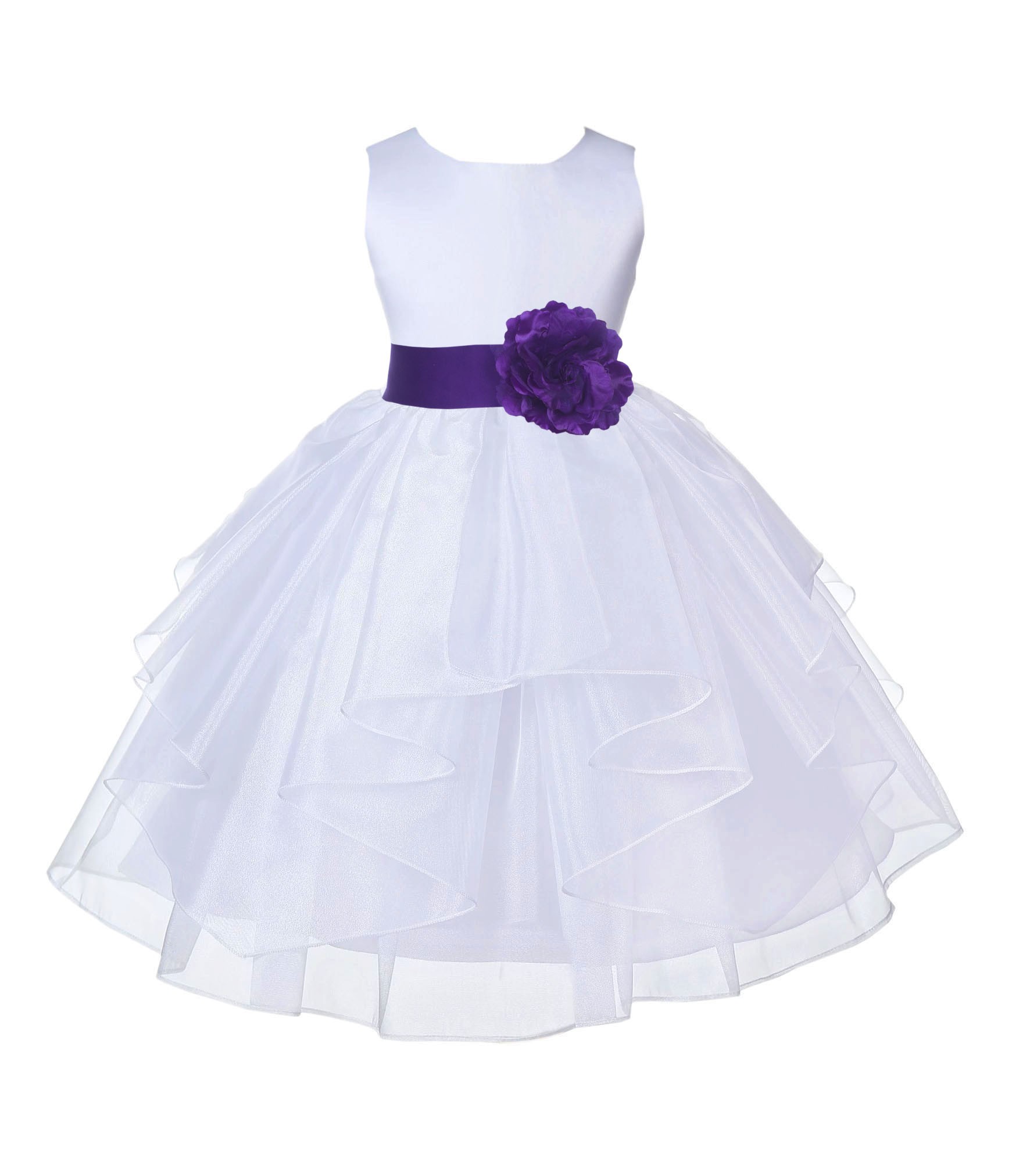 White/Cadbury Satin Shimmering Organza Flower Girl Dress Wedding 4613T