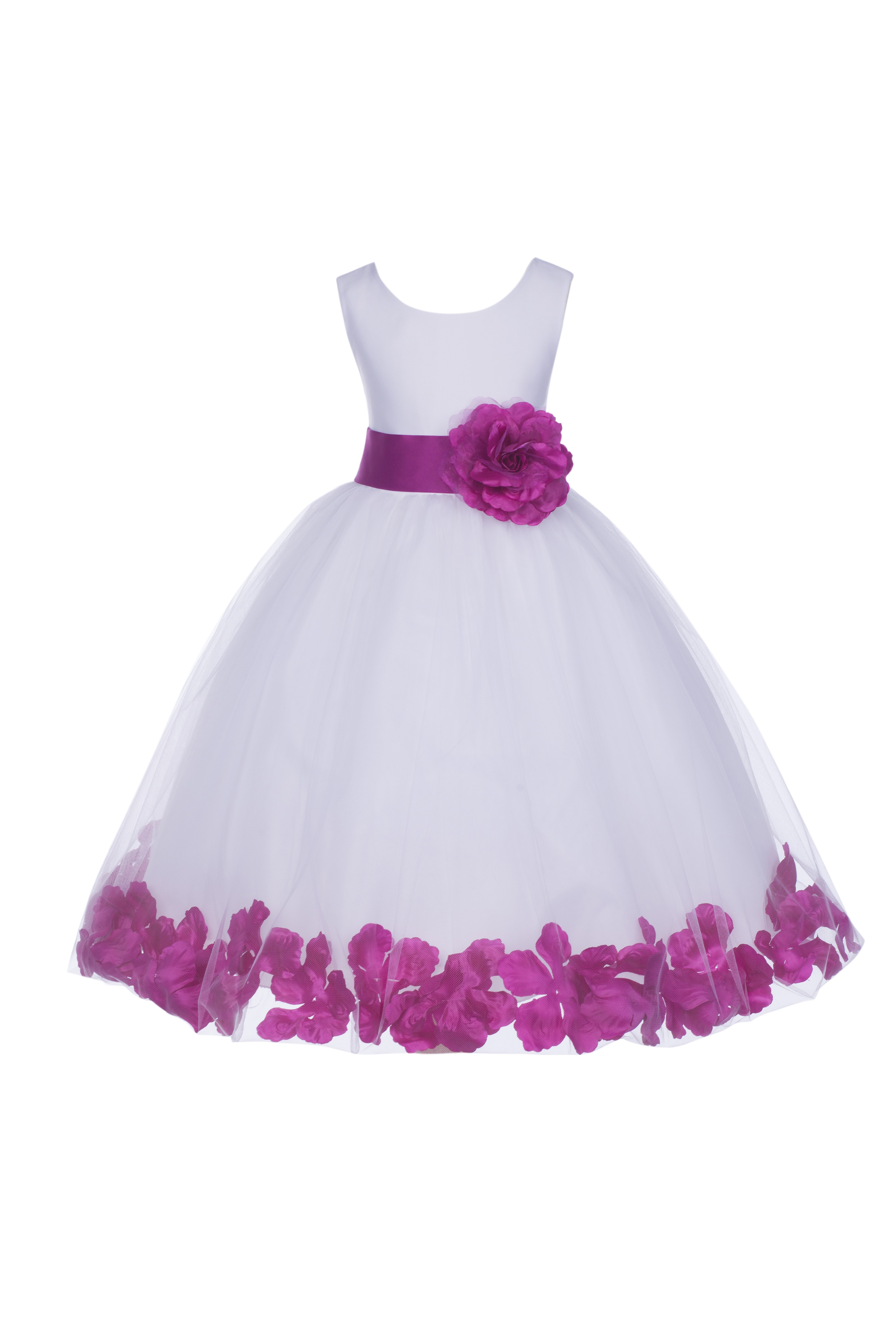 White/Raspberry Tulle Rose Petals Flower Girl Dress Wedding 302T