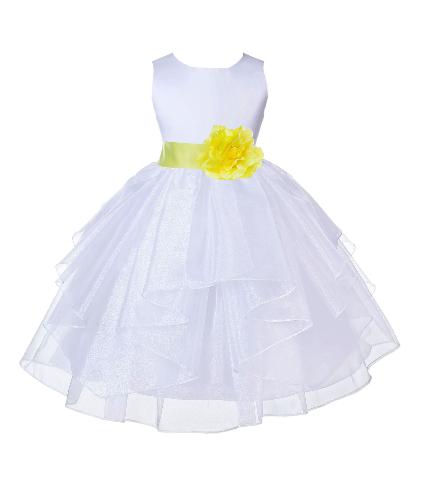 White/Lemon Satin Shimmering Organza Flower Girl Dress Wedding 4613T