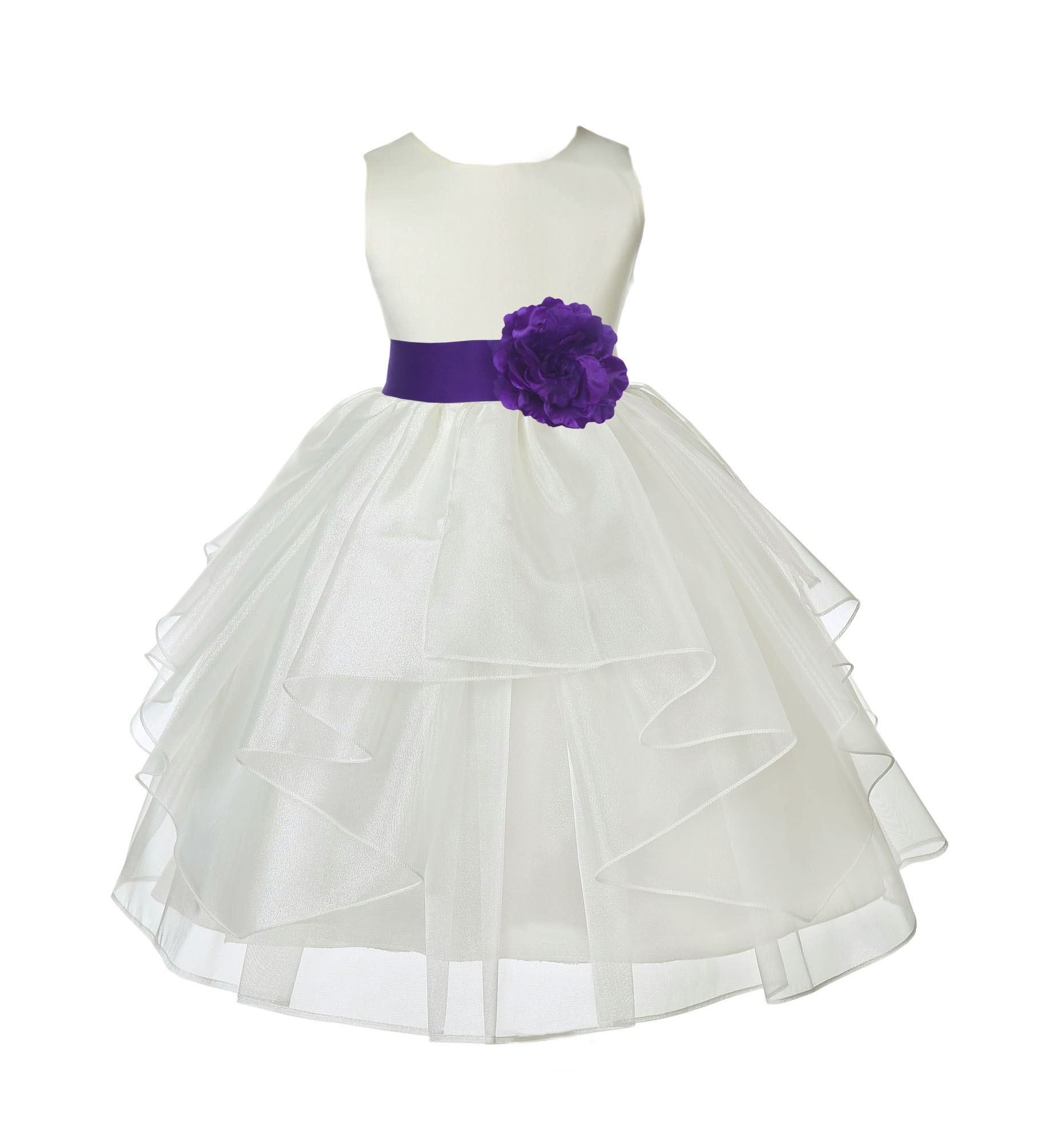 Ivory/Cadbury Satin Shimmering Organza Flower Girl Dress Wedding 4613T