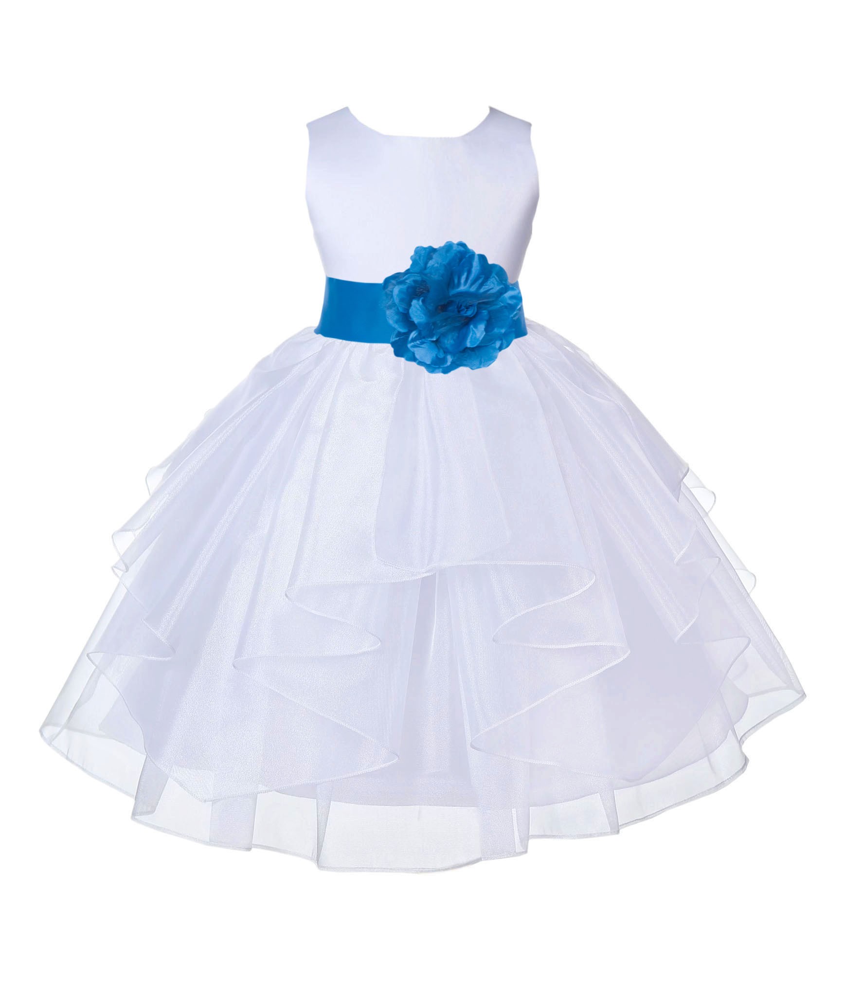 White/Malibu Satin Shimmering Organza Flower Girl Dress Wedding 4613S