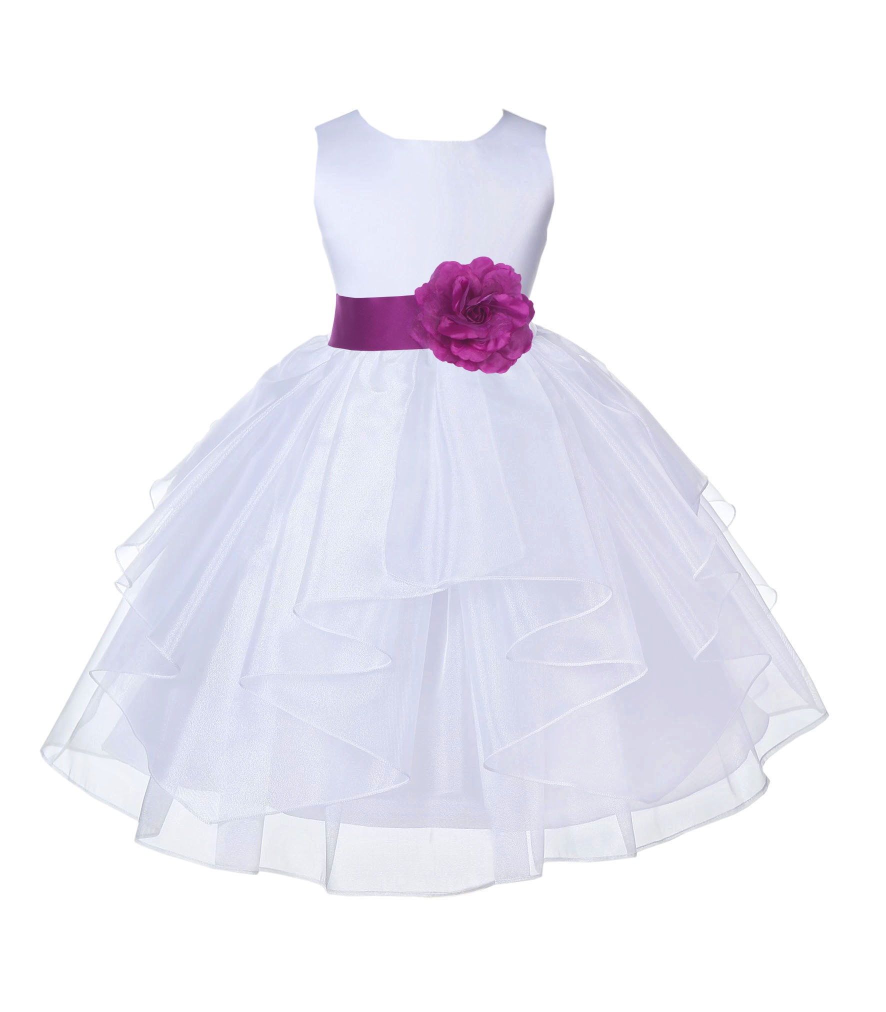 White/Raspberry Satin Shimmering Organza Flower Girl Dress Wedding 4613S