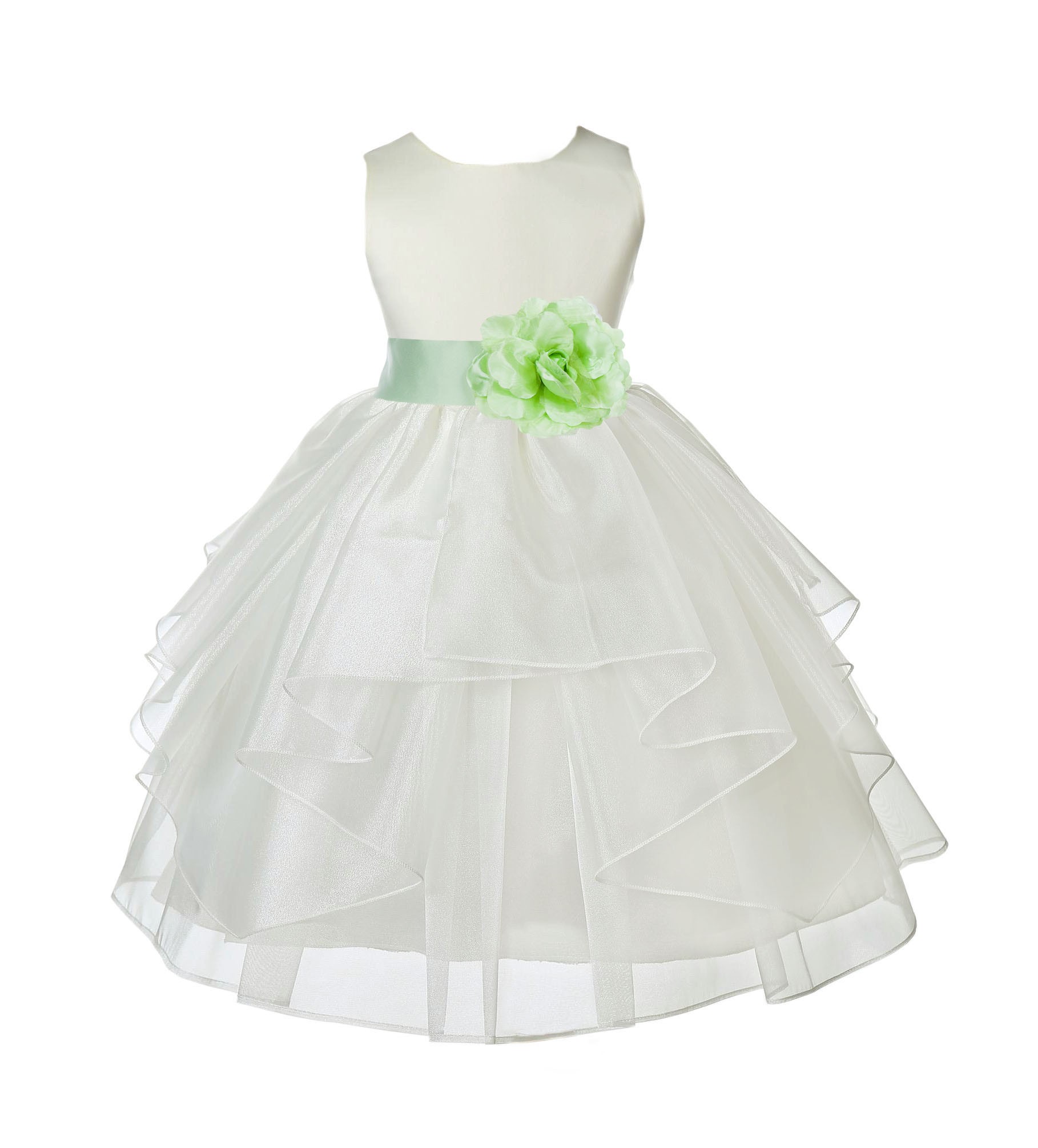 Ivory/Apple Green Satin Shimmering Organza Flower Girl Dress Wedding 4613S